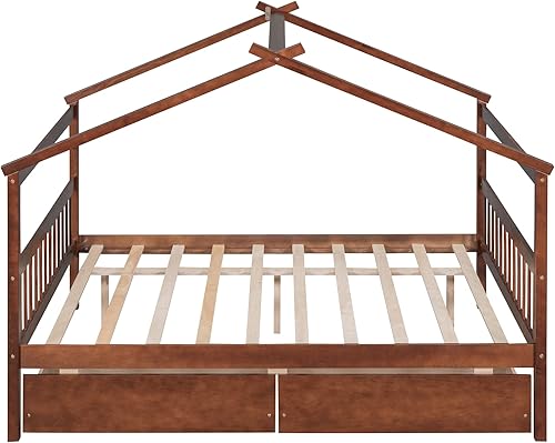 Miniatura 67 de Cama individual de casa con nido para niños, cama individual de madera con techo, marco de cama de plataforma de tamaño individual, cama con dosel