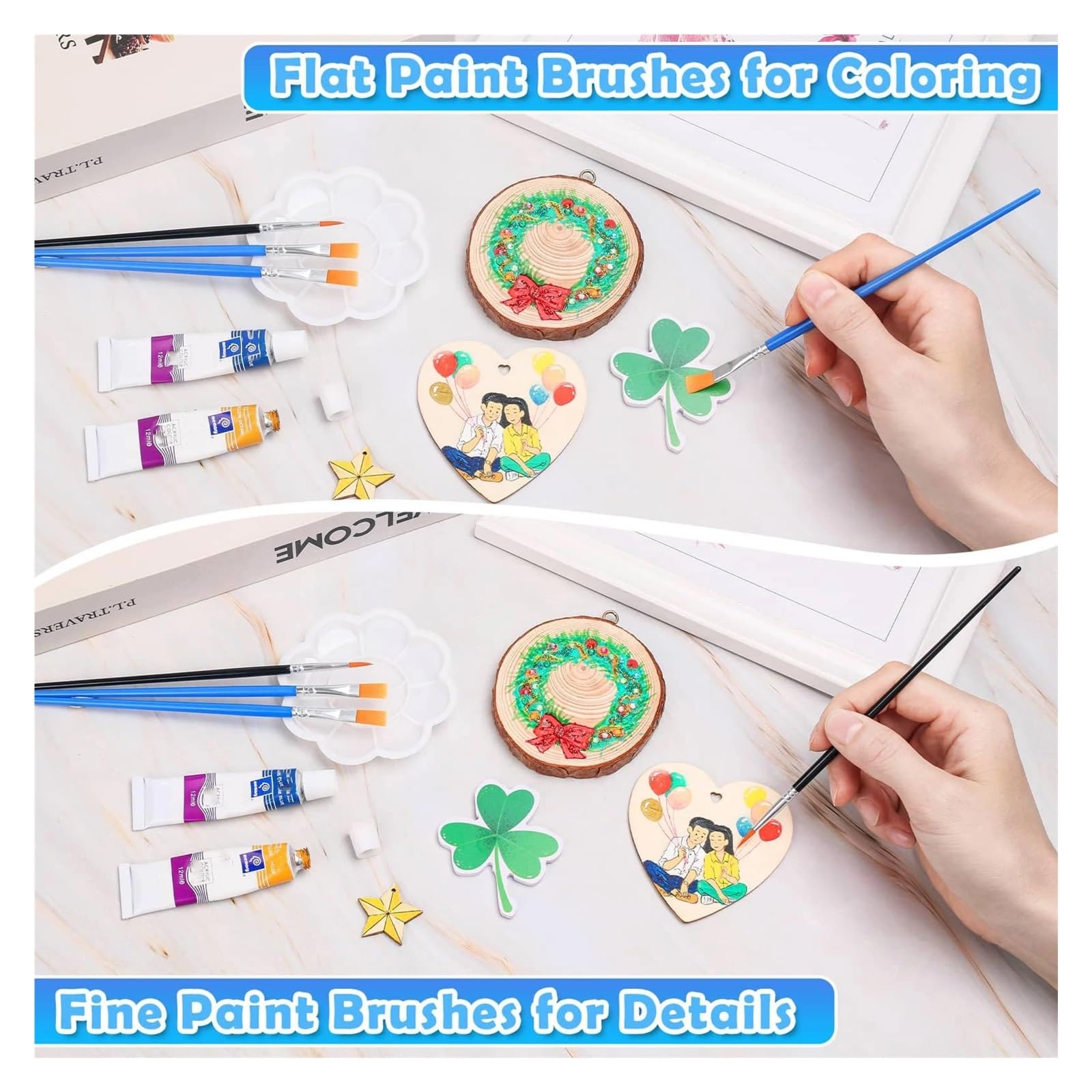Pinselset 100-teiliges Pinsel-Set for Kinder mit flachen, runden, Spitzen Pinseln for Basteln, Aquarell, Ölgemälde(Flat 100pcs)