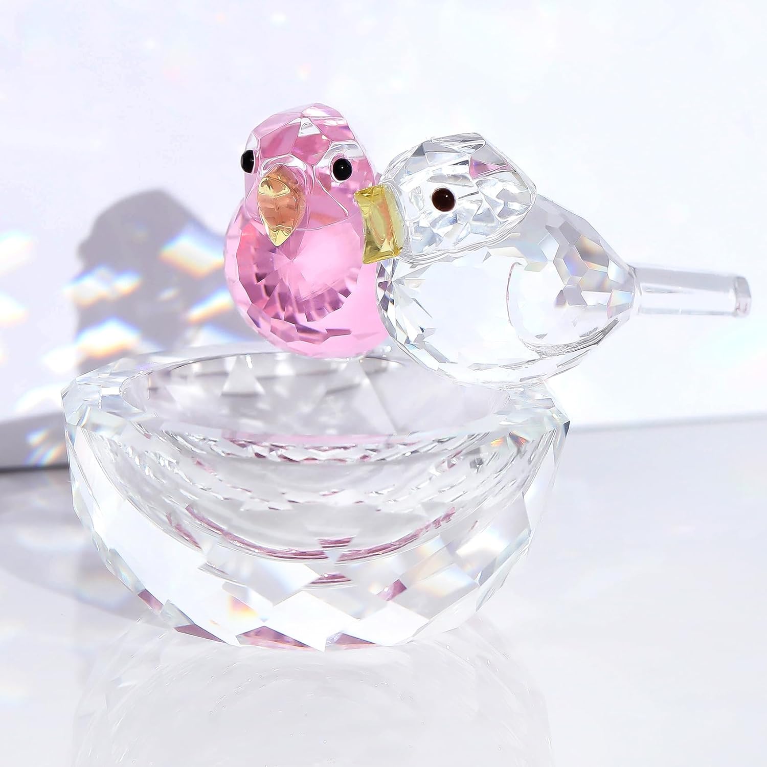 Crystal Pink Clear Birds Figurine Collectible Art Glass Animal Figurines Gifts for Women Mom, Table Centerpiece Home Decor Paperweight