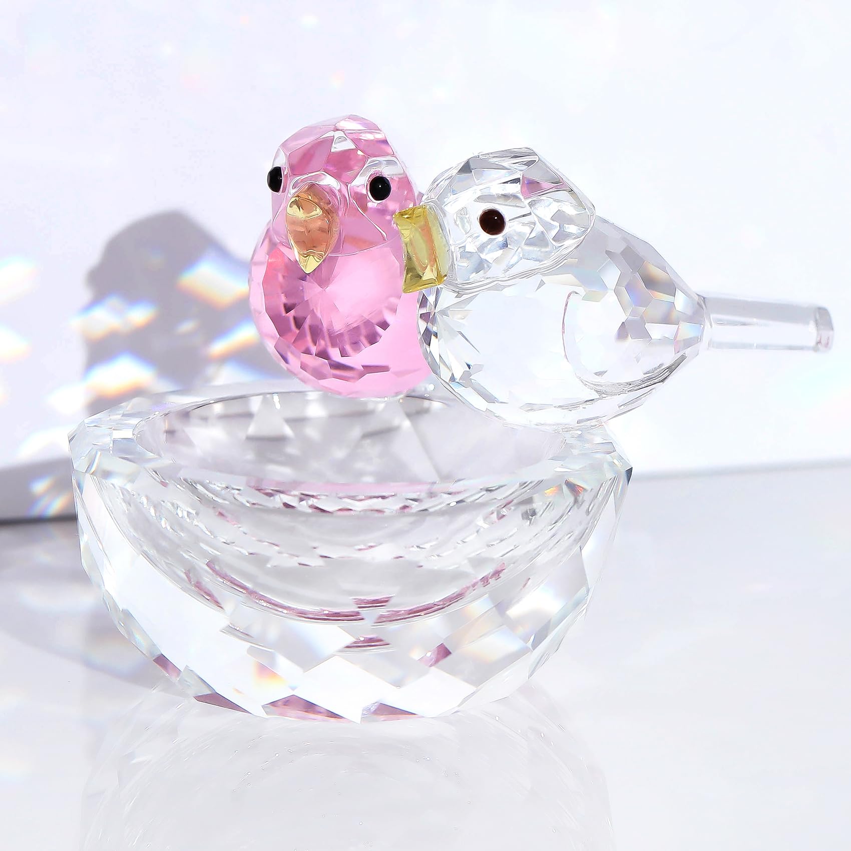 Crystal Pink Clear Birds Figurine Collectible Art Glass Animal Figurines Gifts for Women Mom, Table Centerpiece Home Decor Paperweight