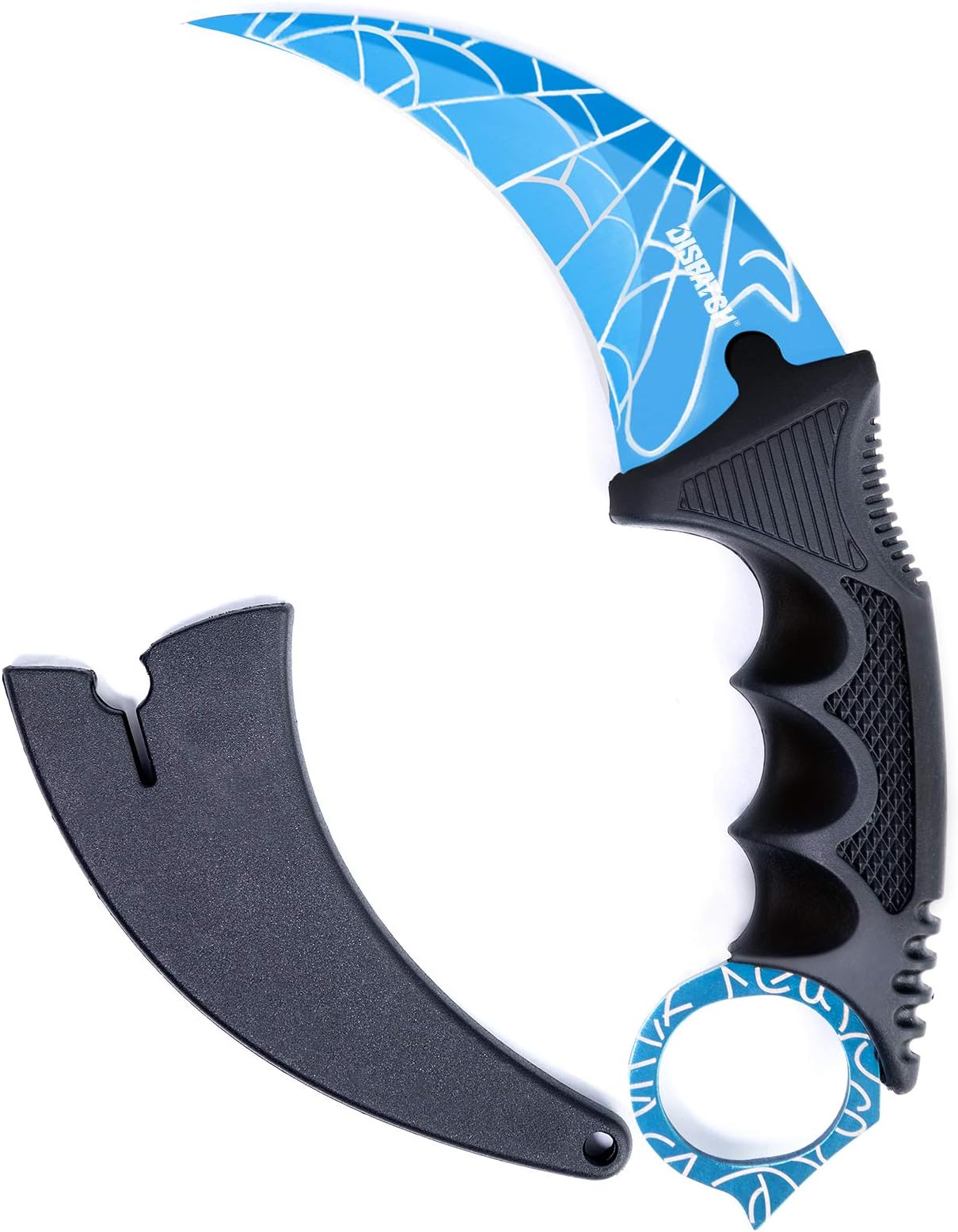 Dispatch Karambit Knife Fixed Blade Tactical Camping Tool, Outdoor Hunting Knife with Sheath and Cord, Suitable for Hiking, Adventure, Fighting Survival, Collection, Blue Pattern