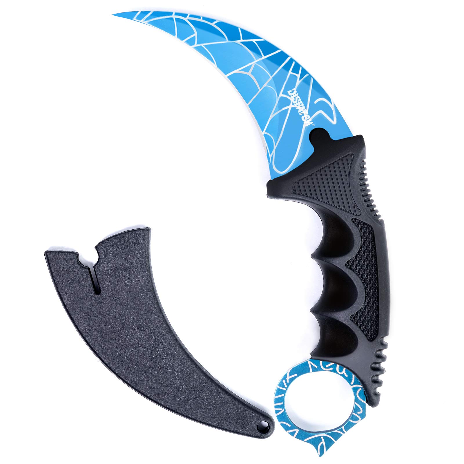 Dispatch Karambit Knife Fixed Blade Tactical Camping Tool, Outdoor Hunting Knife with Sheath and Cord, Suitable for Hiking, Adventure, Survival, Collection, Blue Pattern