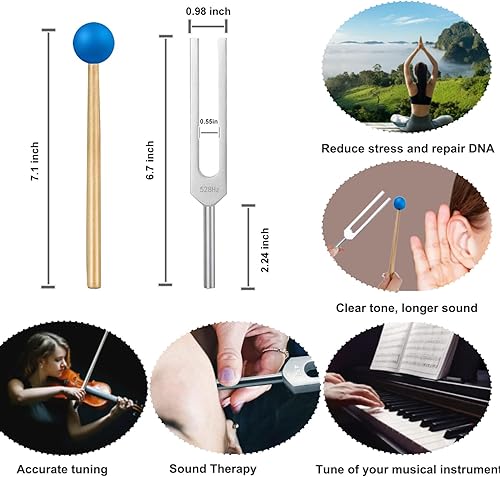 Miniatura 3 de Diapasón para curación y salud, juego popular de afinación musical de 528 Hz para reparación de ADN, alivio del estrés, con martillo de silicona y