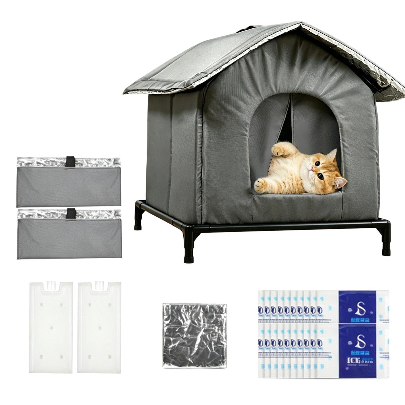 Maison rafraîchissante pour chat abri pliable isolé avec blocs de glace