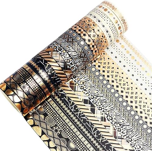 Miniatura 2 de YUBX Juego de 20 rollos de cinta washi con impresión de papel de aluminio negro dorado para artes, manualidades, diarios de viñetas, planificadores,