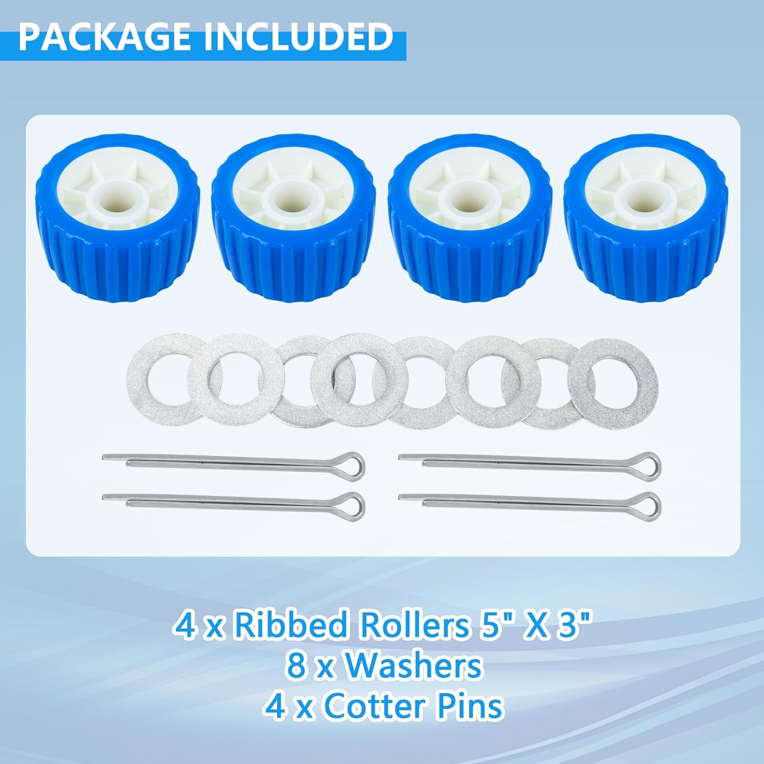 Boat Wobble Roller 5"x3", Boat Trailer Roller Marine Ribbed Wobble Roller Boat Trailer Wobble Roller Assembly with Washers and pins for Boat Yacht Trailer