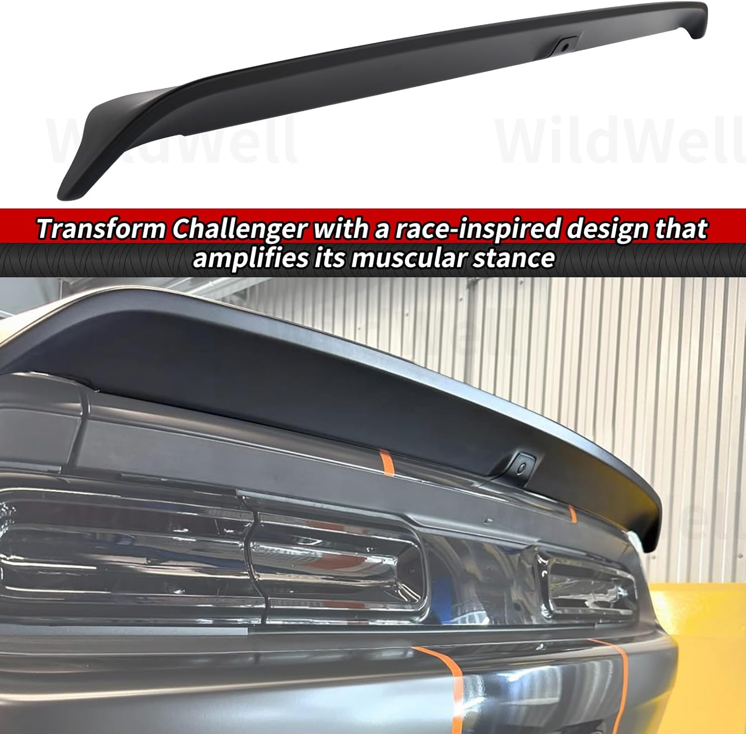 WildWell Rear Trunk Spoiler Compatible with 2008-2024 Dodge Challenger SRT Hellcat SXT ScatPack GT SRT8 RT SE TA, Rear Spoiler Wing with Camera Hole Hellcat Redeye Style Matte Black