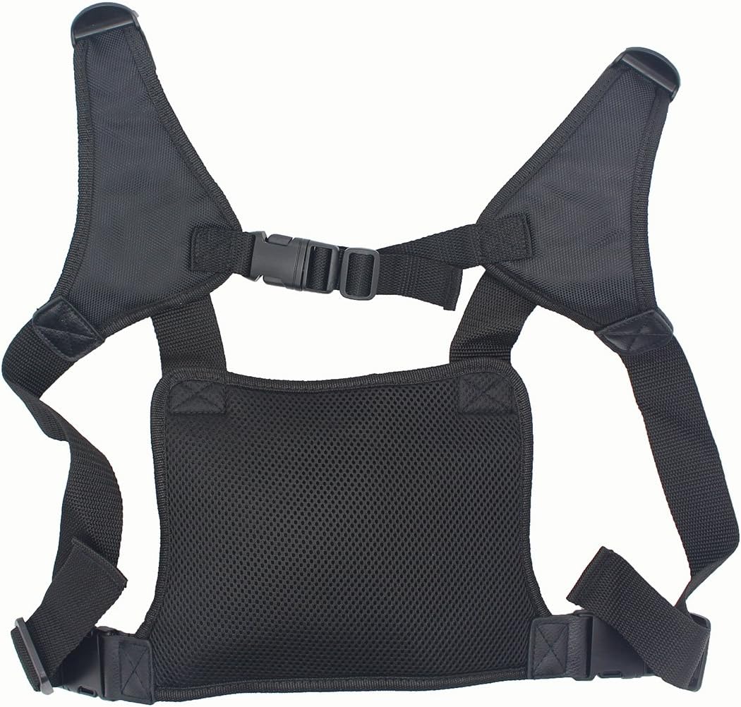 Universal radio harness chest Rig Bag Pocket Pack Holster Vest for Two Way Radio (Rescue Essentials) (Leather Black)