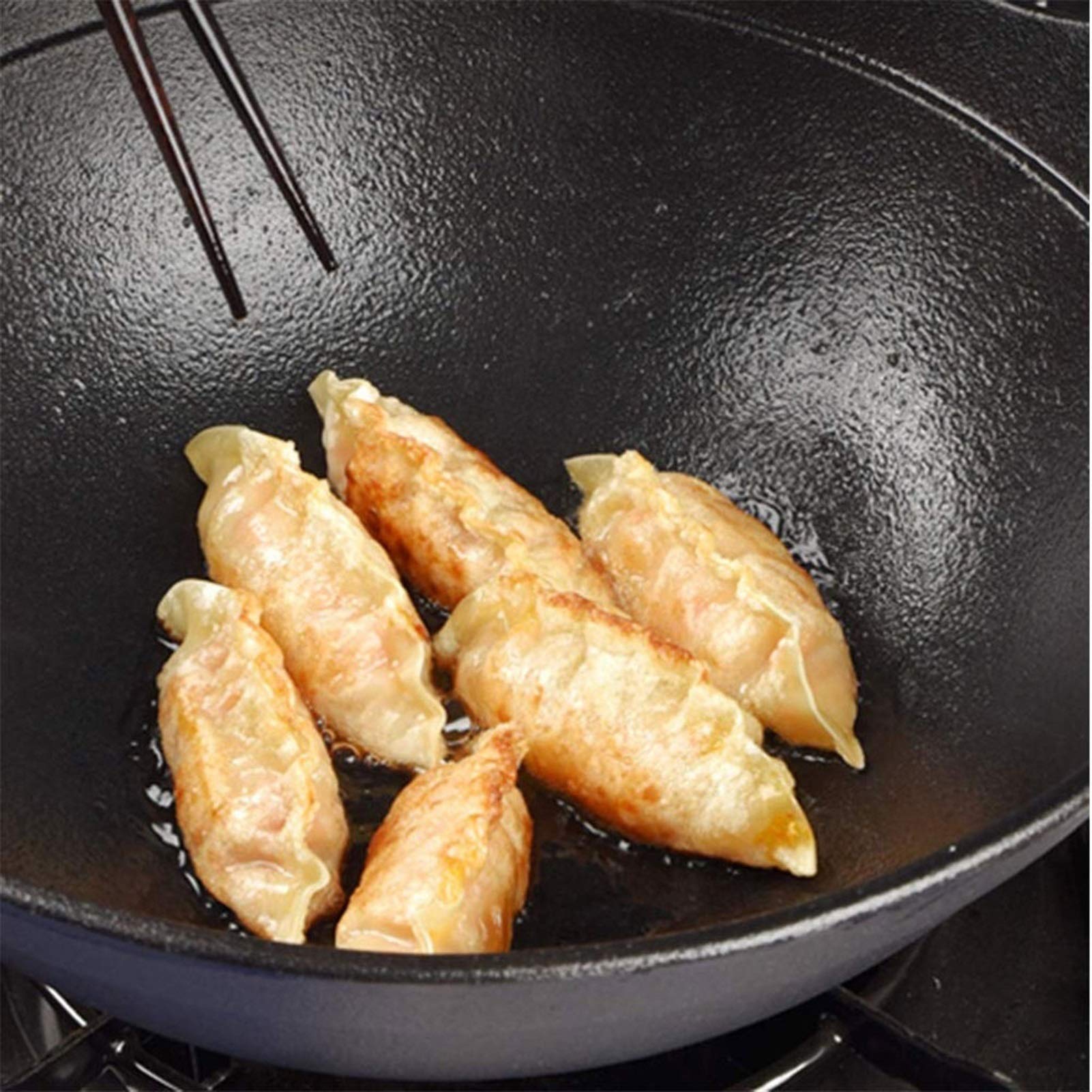 Padella per friggere Vecchia Maniera Spessa Grande pentolame Non Rivestito inibito fuliggine con Coperchio in Legno Adatto per cucine domestiche ristoranti ECC.