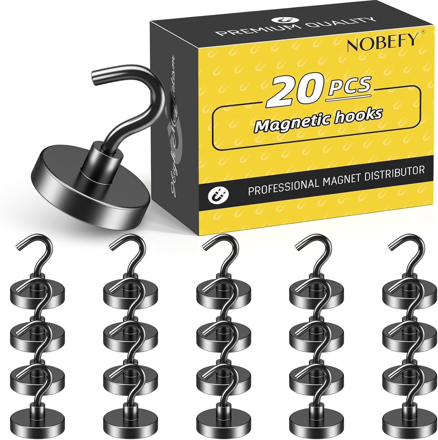 Magnetic Hooks Heavy Duty, 80 LBS Strong Magnetic Hook for Hanging, 20 Pack Black Magnet Hooks for Fridge, Large Magnet Hook for Cruise Accessories, Kitchen, Classroom, Garage, Wall, Travel
