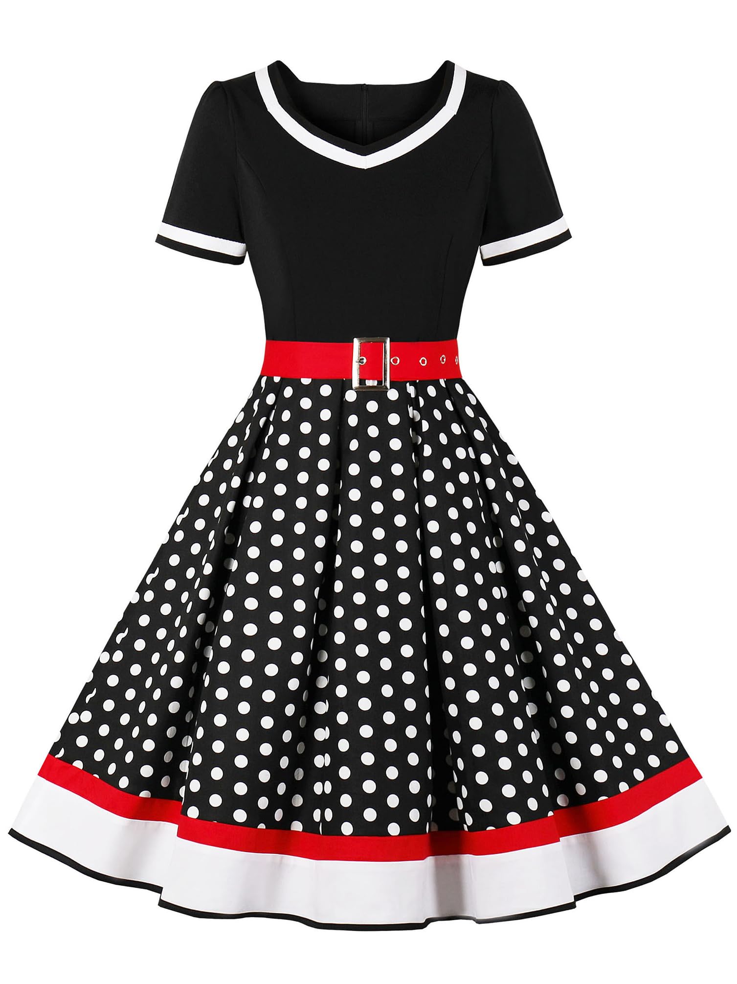 Vintage 1950s Retro Rockabilly Swing Dress Polka Dots Cocktail Dress with Belt