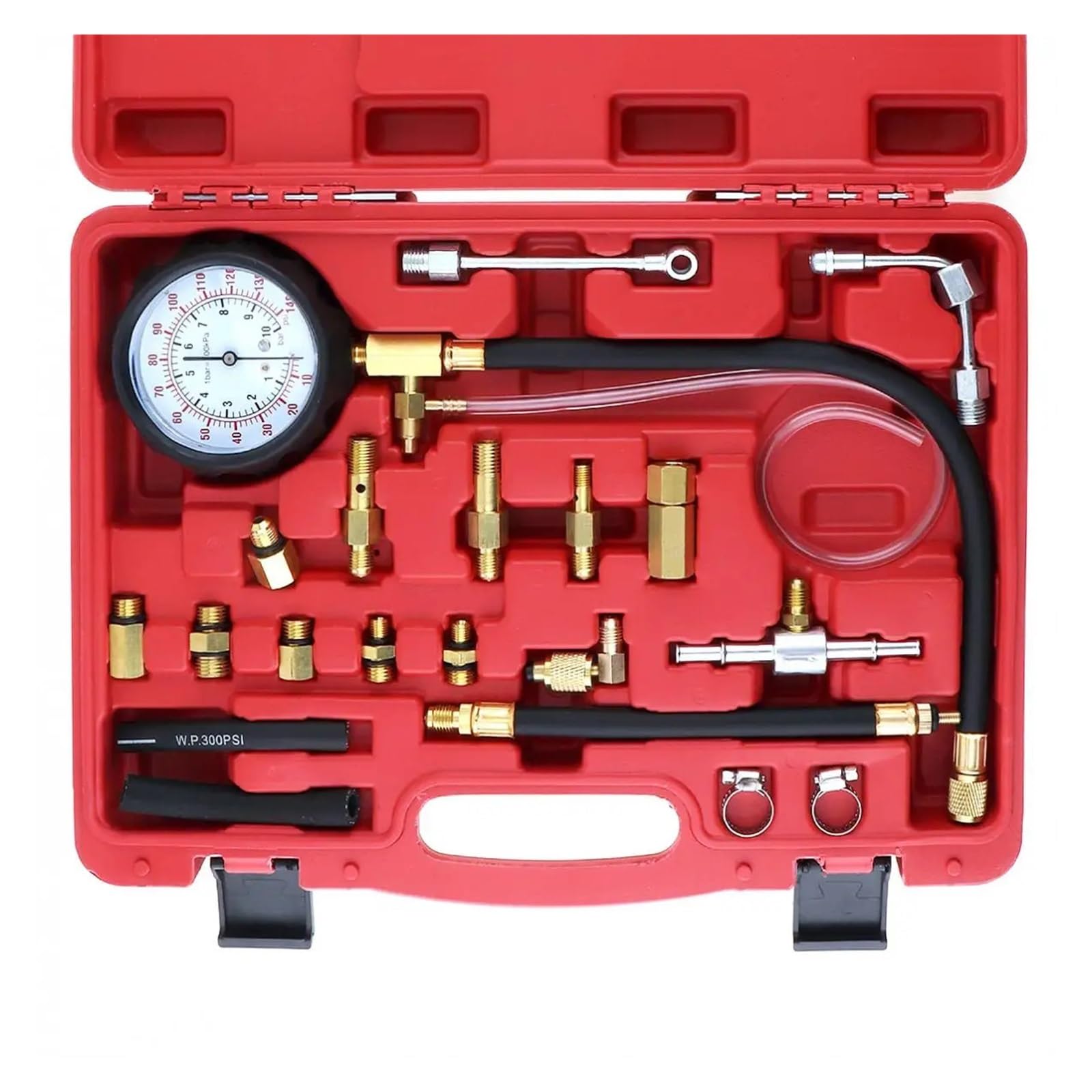 0~140PSI/0~10 Bar Kit di Strumenti Diagnostici for Tester di Pressione di Iniezione del Carburante di Compressione Sostituibile con Valvola E Tubo di Scarico per Auto, Moto, Camion