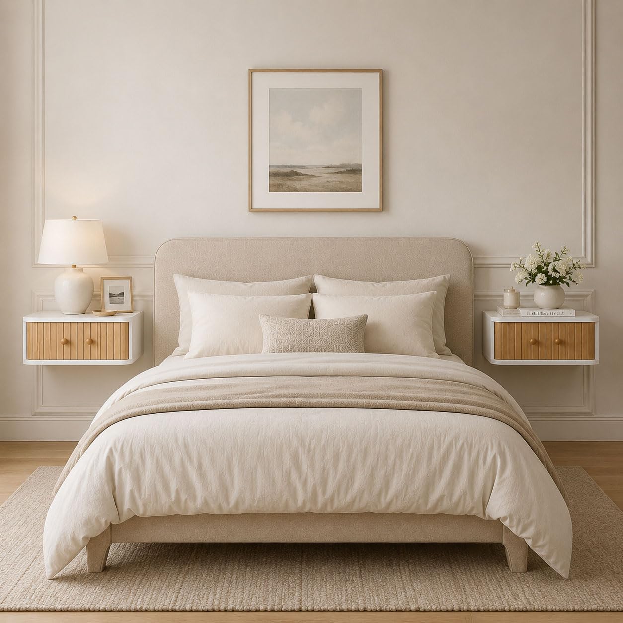 SUMGAR Comodino sospeso bianco Set da 2 | camera da letto organizer piccoli spazi legno bambù naturale moderno boho mobili 38 x 30 x 15cm, Sospeso