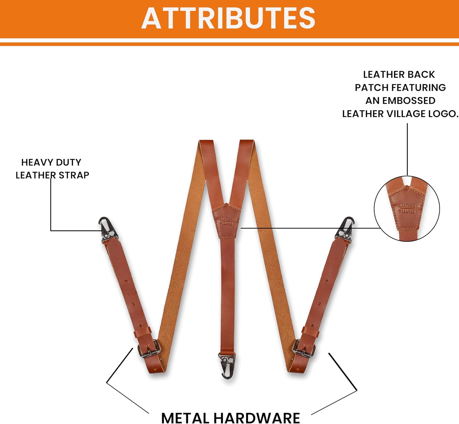 LEATHER VILLAGE Leather Suspenders for Men & Women Adjustable Y-Back Braces with Snaps Vintage Classic Style for Any Occasion