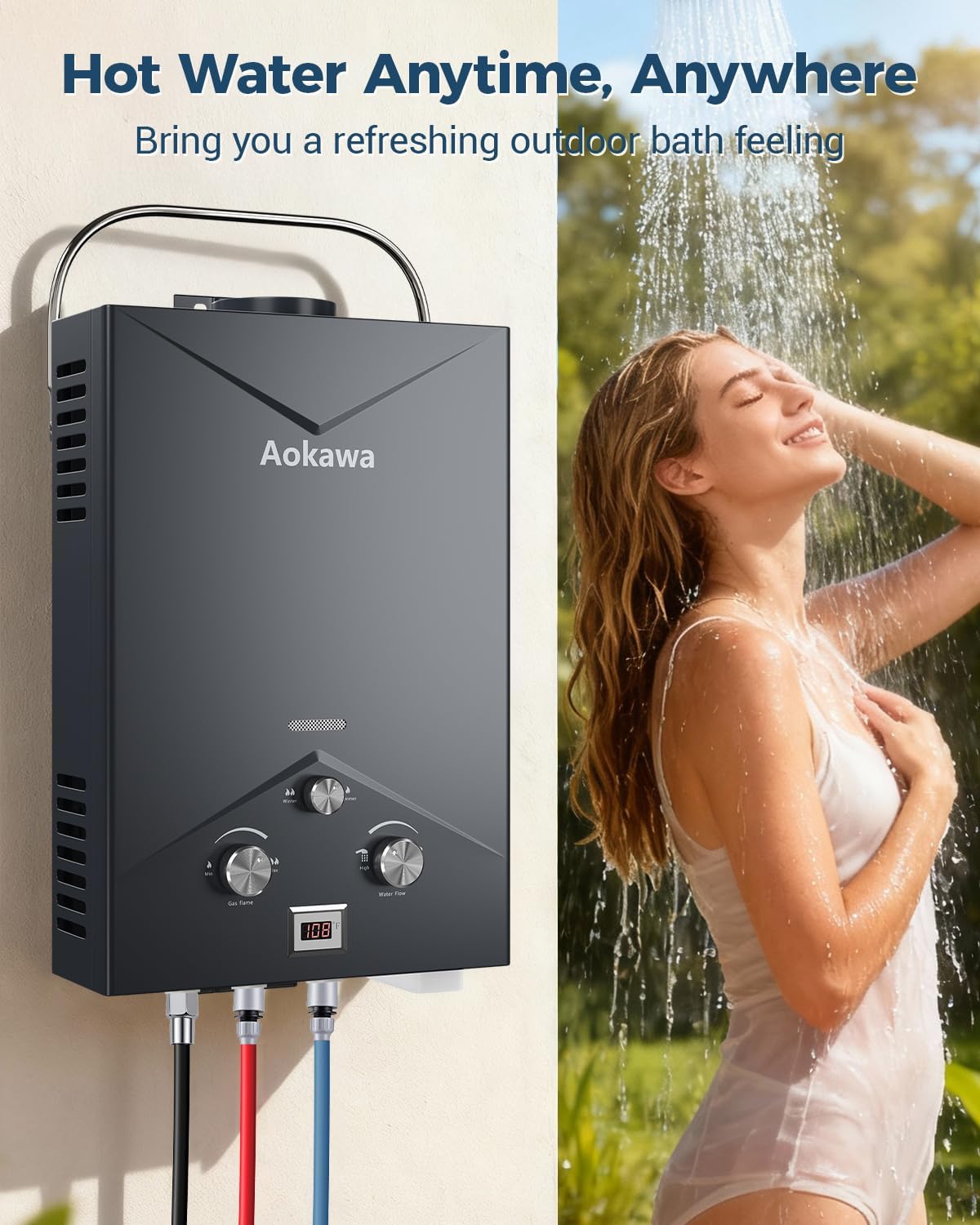 Portable Propane Tankless Water Heater, 1.78 GPM On-Demand Hot Water Heater with Shower Head, Outdoor Camping RV Cabin Use, Propane Gas Instant Hot Water, Overheat & Anti-Freeze Protection