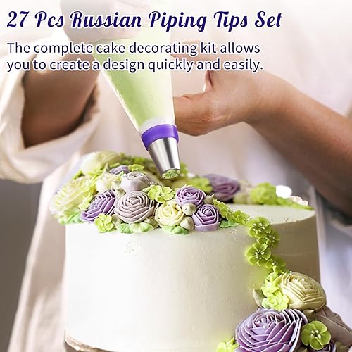 Miniatura 2 de Shofilt Juego de 27 puntas de tubería rusas, juego de bolsas de glaseado y puntas para decoración de pasteles (12 puntas de glaseado, 10 bolsas de