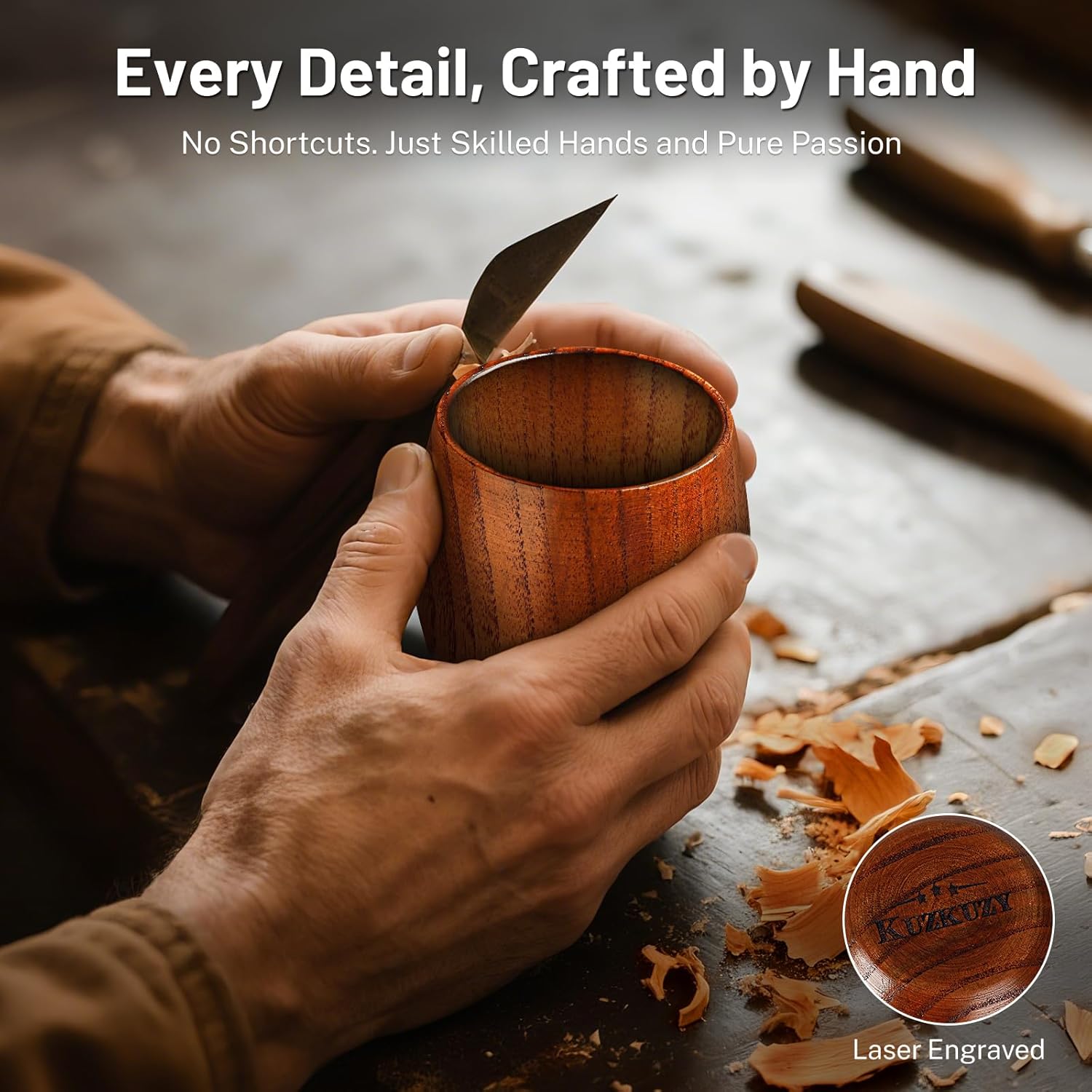 Charred Wooden Whiskey Tumbler – Bourbon Glass for Men | Unique Whiskey Gifts for Dad, Husband, Brother | Old Fashioned Wooden Bourbon Cup | Gifts For Men Who Have Everything - Image 6