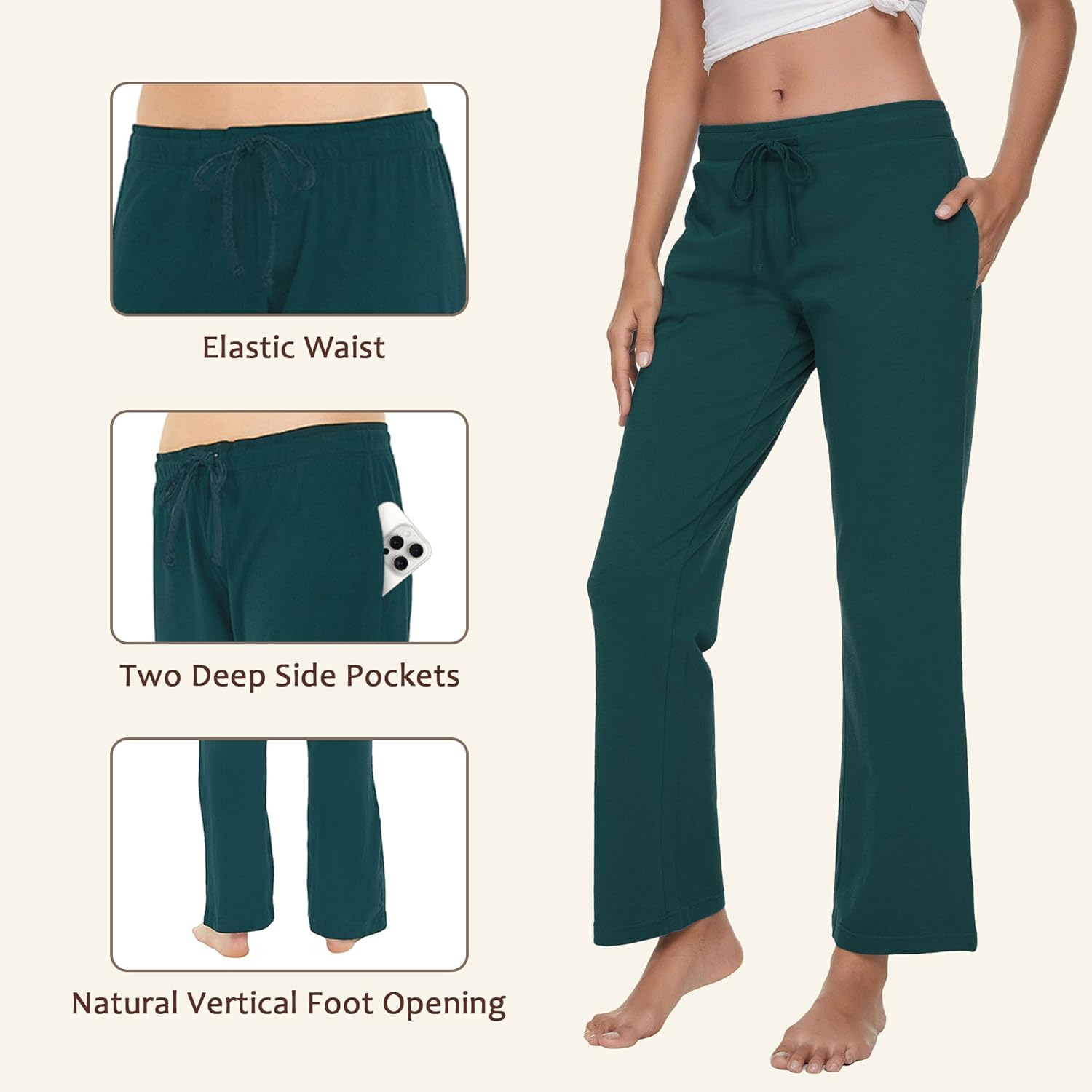 U2SKIIN Pajama Pants for Women Soft, Cotton Comfortable Womens Lounge Sleep Pj Bottoms for Women - Image 2