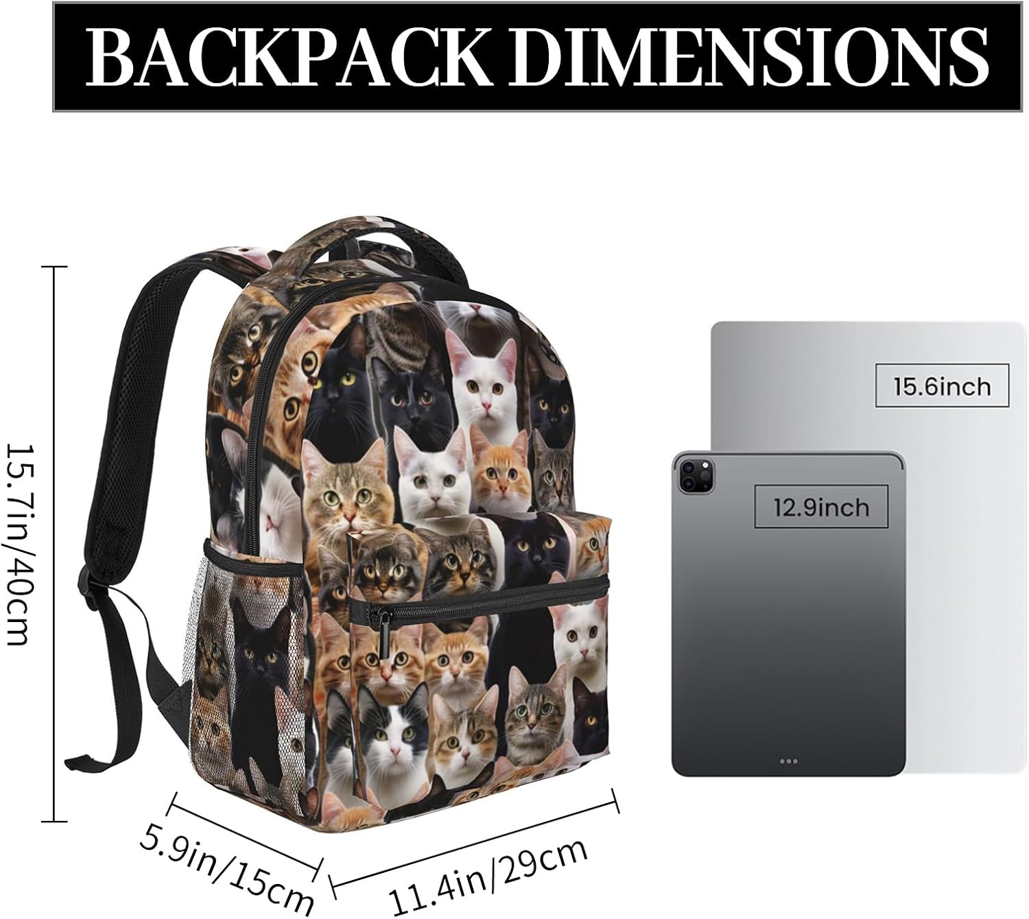 Cat Faces Backpack, Travel Backpacks Laptop Rucksack for Women, School Bookbag for Kids Girls Boys Teens, Cute Cat Lover Back Pack Accessories Bag for Work, Ideal Gifts for Kitten Lovers