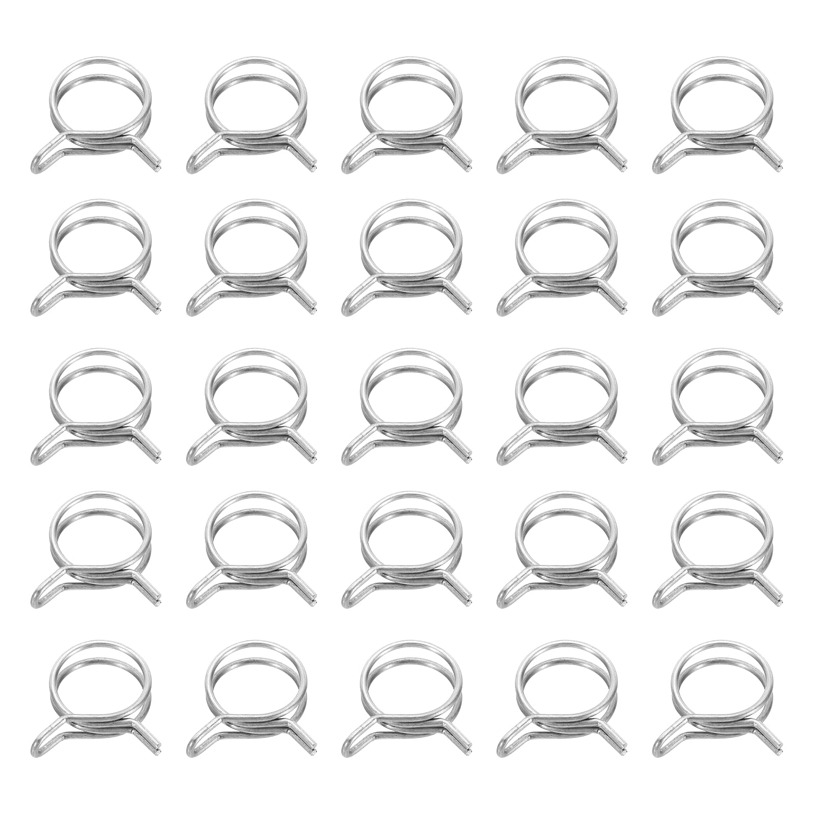 sourcing map Double Wire Fuel Line Hose Clips 28mm ID 28-32mm OD, 25Pcs Stainless Steel Tubing Spring Clips Clamps Assortment for Air Hose Tube Water Pipe Motorcycle Scooter ATV, Silver