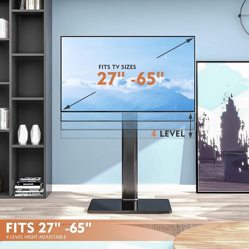 Universal Floor TV Stand with Mount 80 Degree Swivel Height Adjustable and Space Saving Design for Most 27 to 65 inch LCD, LED OLED TVs, Perfect for Corner & Bedroom HT1002B image 5
