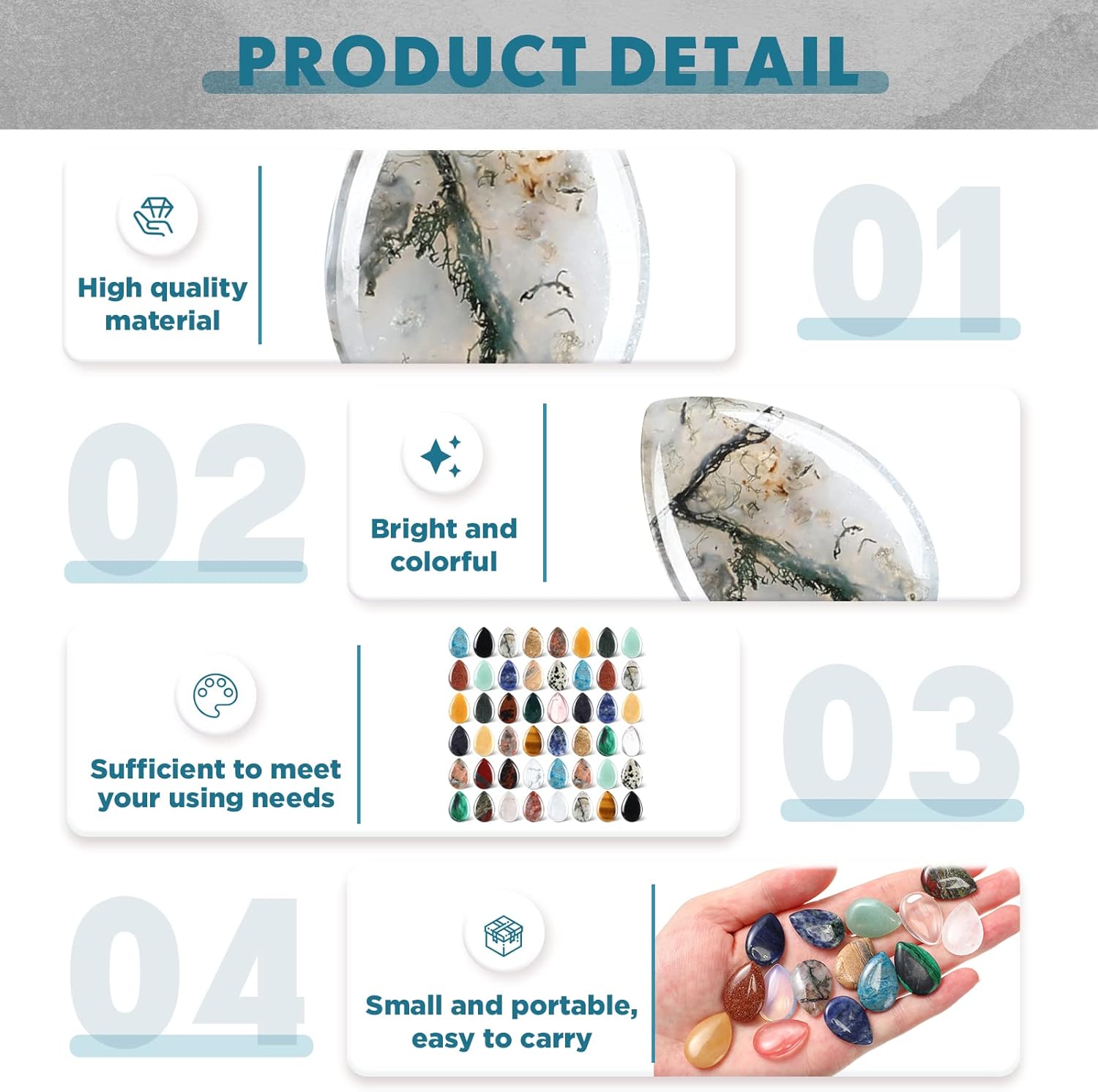 Nuenen 50 Pcs Worry Stones for Anxiety Teardrop Crystal Bulk Waterdrop Gemstone Thumb Healing Stress Pocket Stone Teardrop Pendants Bulk for Valentines Gift Meditation(Fresh,0.94 x 0.63 x 0.24 Inch) - Image 3