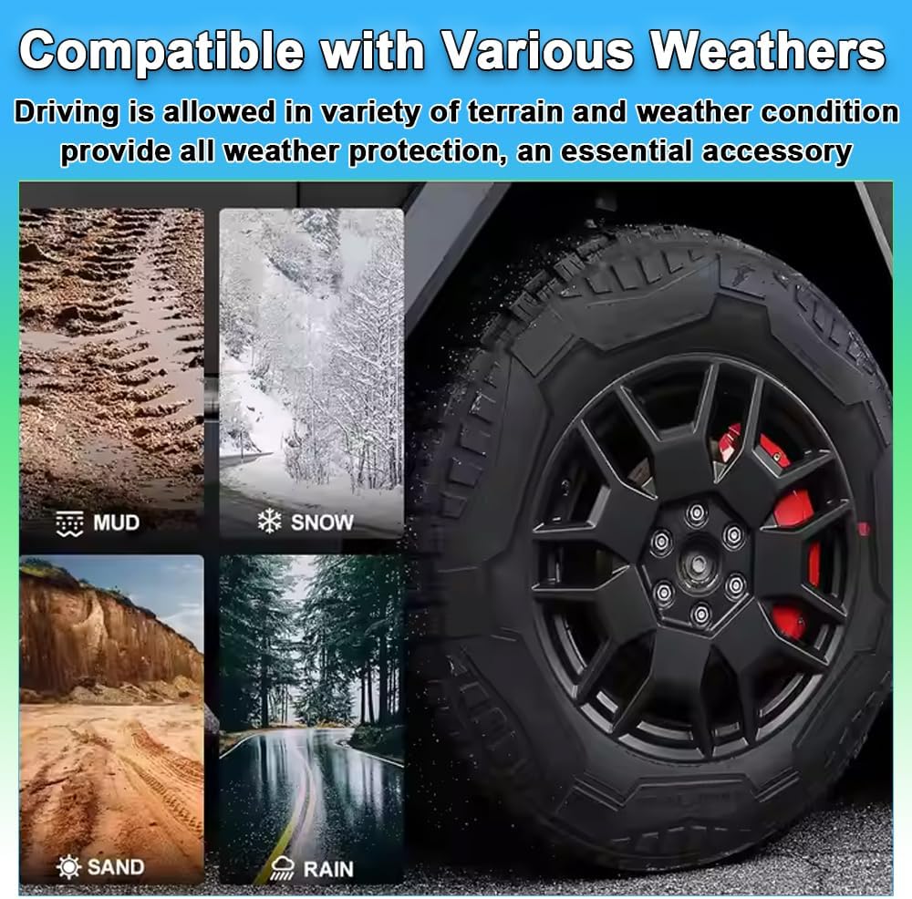 Carbar 4Pcs/Set Brake Caliper Covers for Tesla Cybertruck 2023-2025 Front & Rear Red Durable Wheel Accessories Fits Cybertruck Pickup Truck