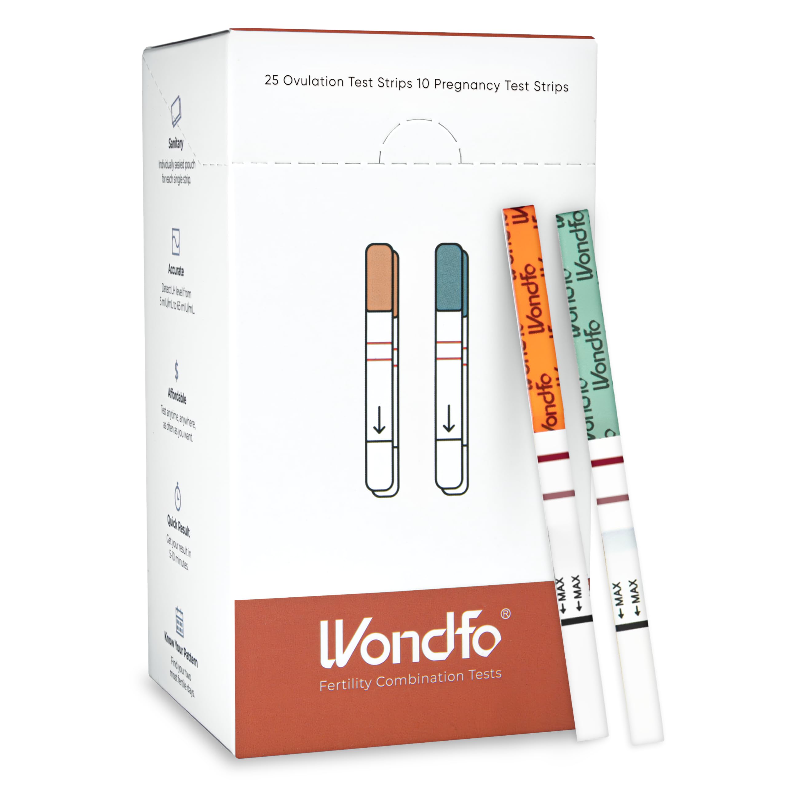 Wondfo 25 Ovulation Test Strips and 10 Pregnancy Test Strips Kit, Rapid Test Detection for Home Self-Checking