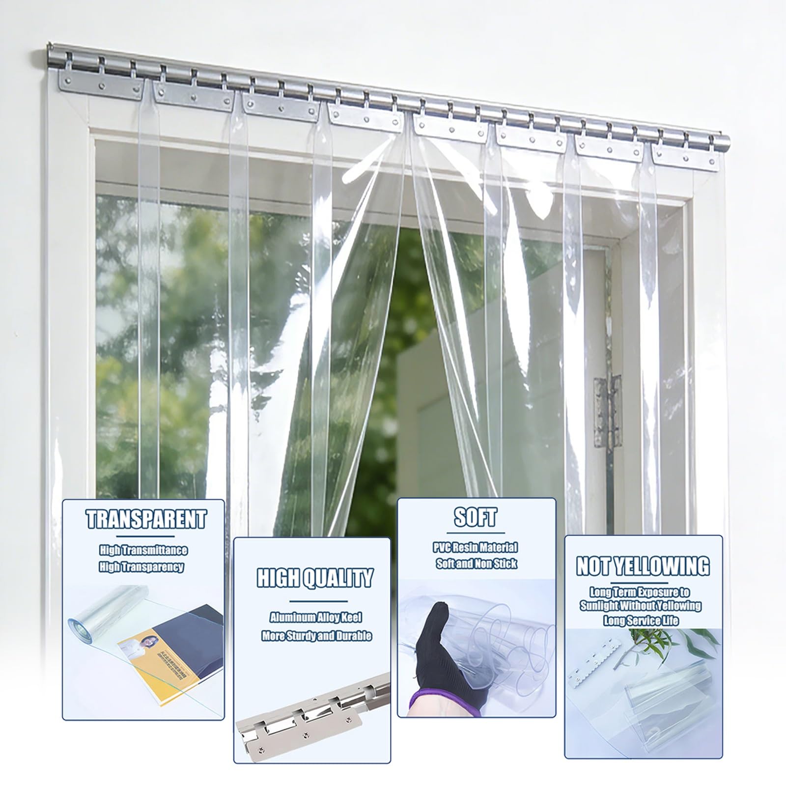 Kit de rideau en PVC robuste de 1,7 mm d'épaisseur pour porte d'entrée, congélateurs et glacières, entrepôt industriel, dimensions : 225 x 300 cm (l x H)