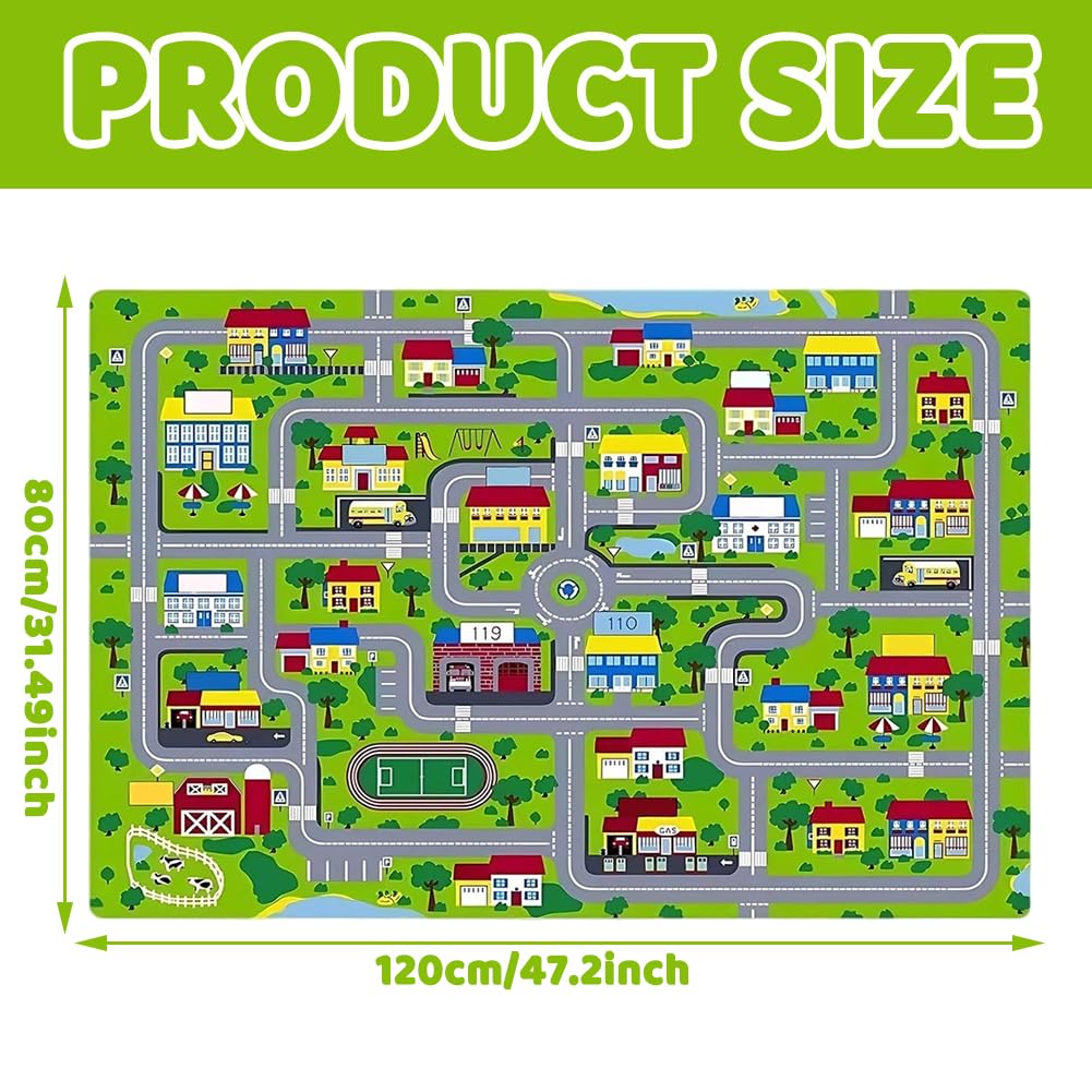 Spielteppich Stadt Rectangular Anti Slip Rug, Weicher Kuscheliger Teppich Kristall, Cartoon Teppiche Fein Vernähter Rand Ideale für Kinderzimmerdekoration und Spielspaß 80 * 120CM (Green)