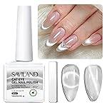 SAVILAND 15ml Glitter Silver Glassy Cat Eye Gel Nail Polish Castor Oil Vitamin E: Glazed Cateye Gel Polish Soak Off U V LED Reflective Shining Magnetic Nail Polish Art Magnet Home DIY Nail Salon