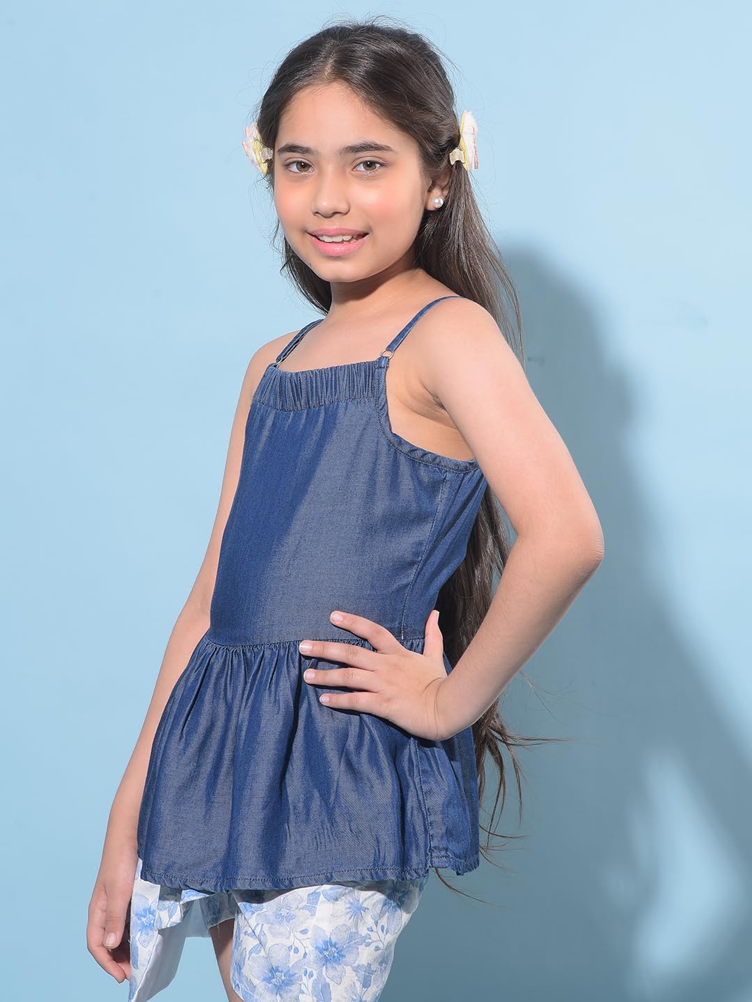Crimsoune Club Girl's Blue Printed 100% Lyocell Top (13-14Y) 1