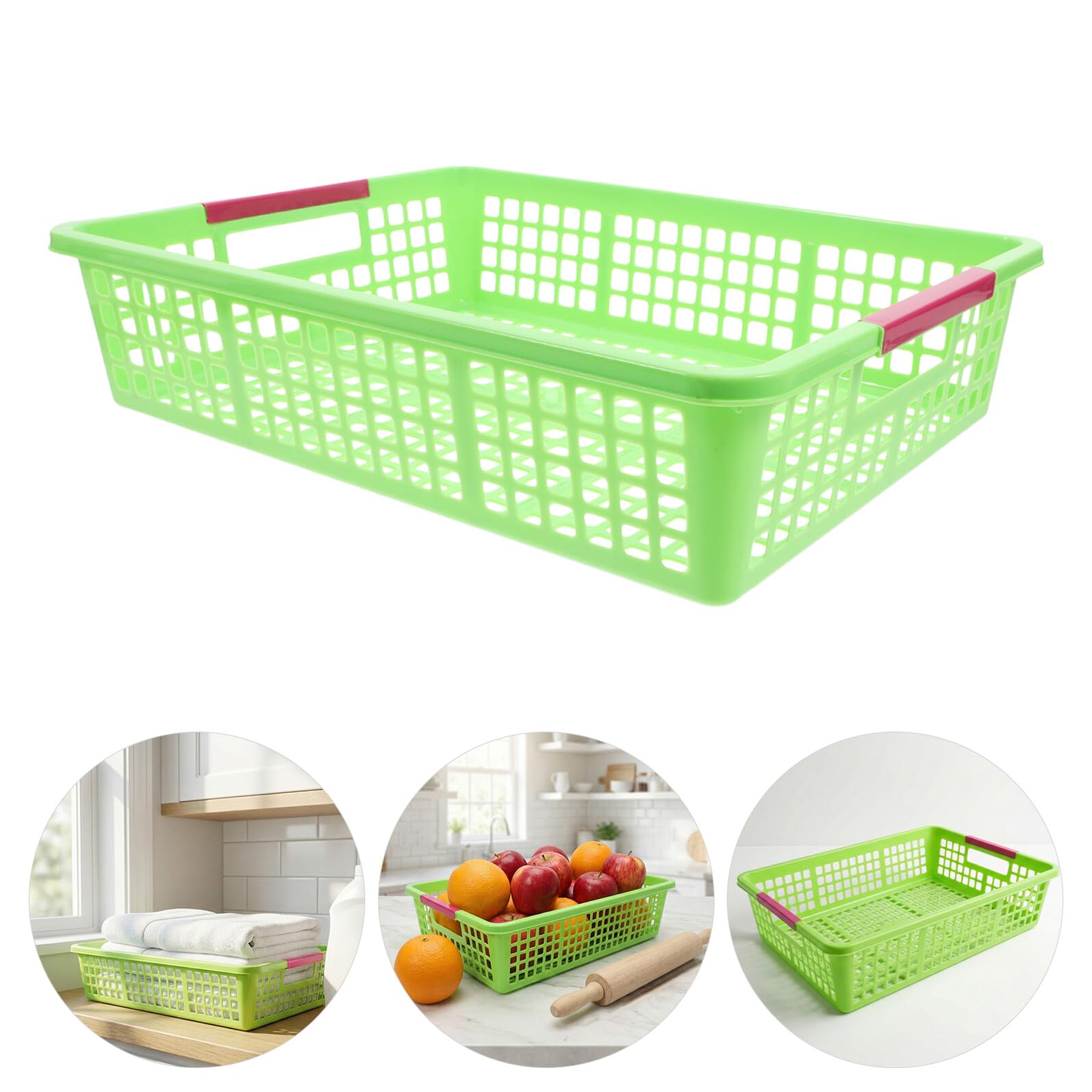 PRETYZOOM 5 Piezas Cesta con Bordes Suaves de Plástico Pp de Almacenamiento Rectangular Verde y Diseño Moderno para Organizar Documentos y Juguetes en Escuela o Armario