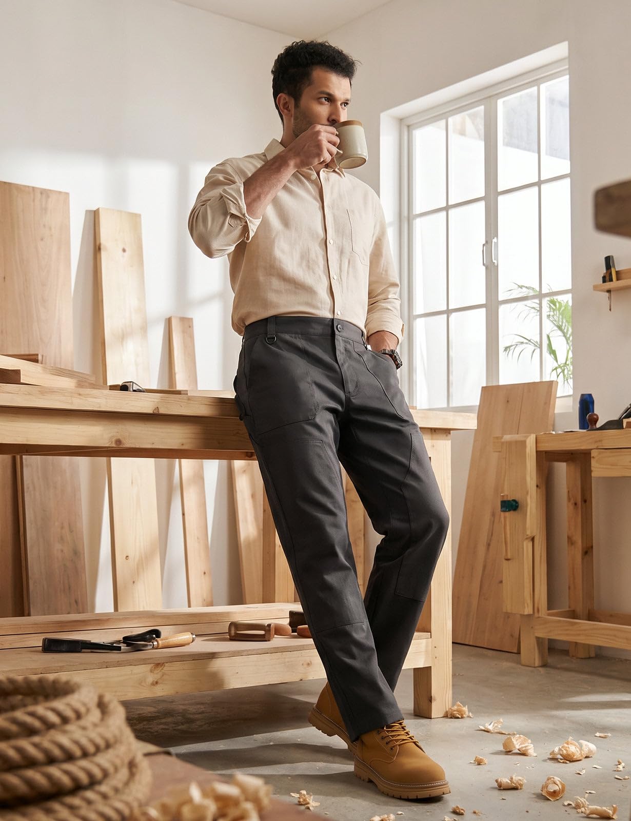 baleaf Pantalones de trabajo para hombre con múltiples bolsillos, ligeros, elásticos | Pantalones cargo tácticos para senderismo, caminar, entrenamiento