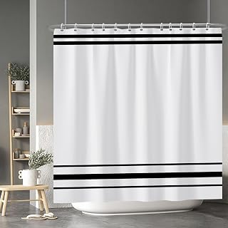 Baocicoo Striped Shower Curtain for Bathroom Minimalism Style Shower Curtains Set Black and White Stripes Shower Curtains Dormitory Cubicle Waterproof Shower Curtain with Hooks 72x72 Inches