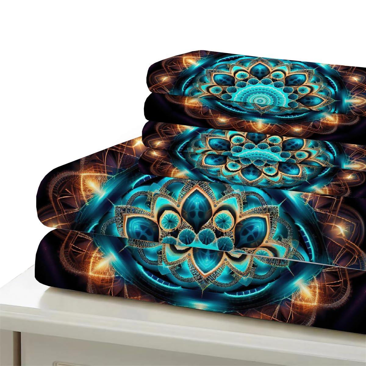 3D Mandala Bettwäsche Set 135x200 cm 4teilig Microfaser Warme Sommer Weich Bettwäsche Boho Aesthetic Bettbezug Kinderbettwäsche mit 2 Kissenbezug 80x80 cm（Stil 208-9）
