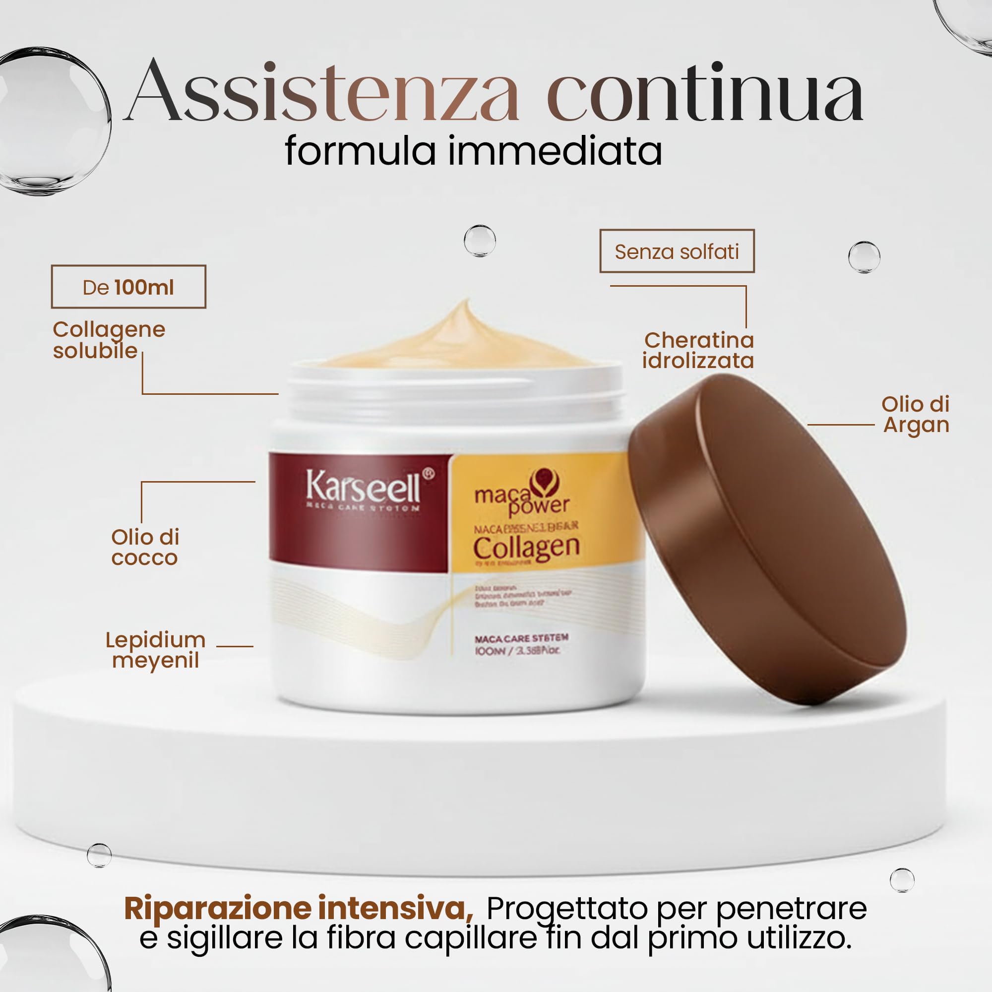 Karseell MACA CARE SYSTEM Set Maschera al Collagene 100ml + Shampoo Volumizzante 200ml + Balsamo Riparatore 200ml Idratazione Volume Riparazione Lucentezza Morbidezza Capelli Secchi e Danneggiati