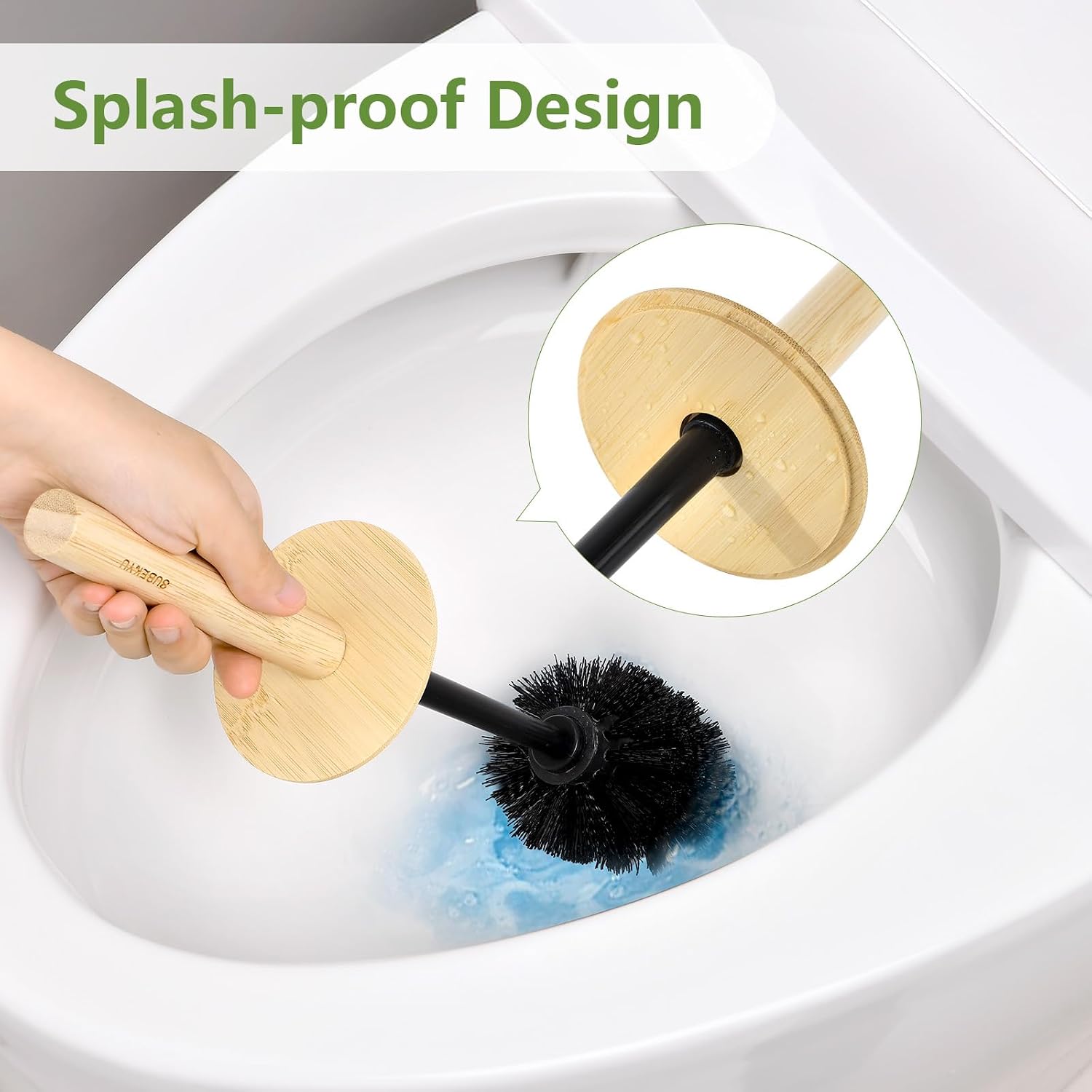 Black Toilet Bowl Brush and Holder Set,Cute Rv Bamboo Cleaner Scrubber image 4