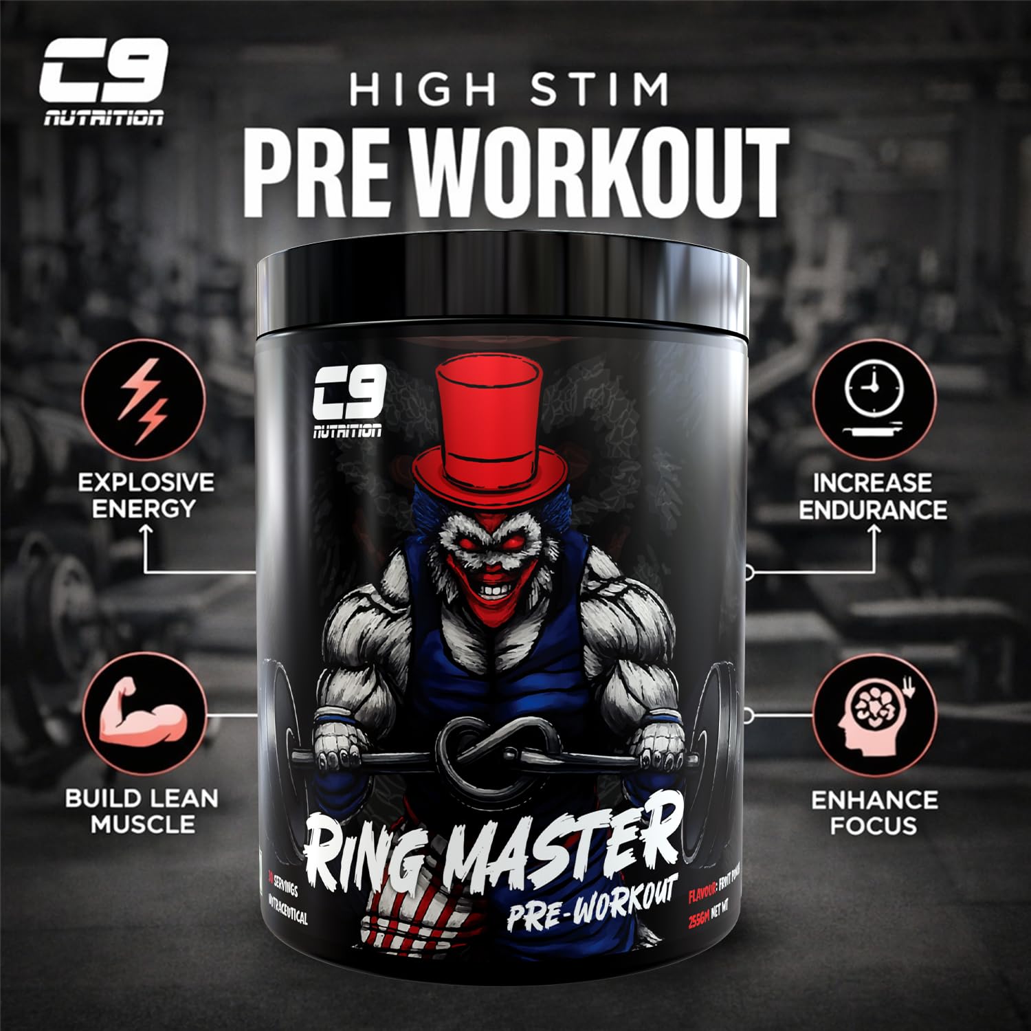C9 Nutrition Ring Master Pre Workout Powder for Men & Women - 30 Servings, 255gm | 3000mg Beta Alanine, Citrulline Malate, Taurine & Creatine | High Energy, Pump, Strength & Focus (Fruit Punch) — Amazon image 3