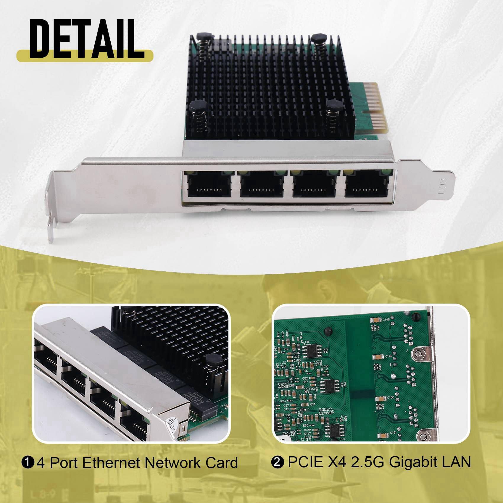 3X Carte Réseau PCIE X4 2.5G Gigabit RTL8125B Carte Réseau Ethernet 4 Ports Carte Réseau pour Serveur de Bureau