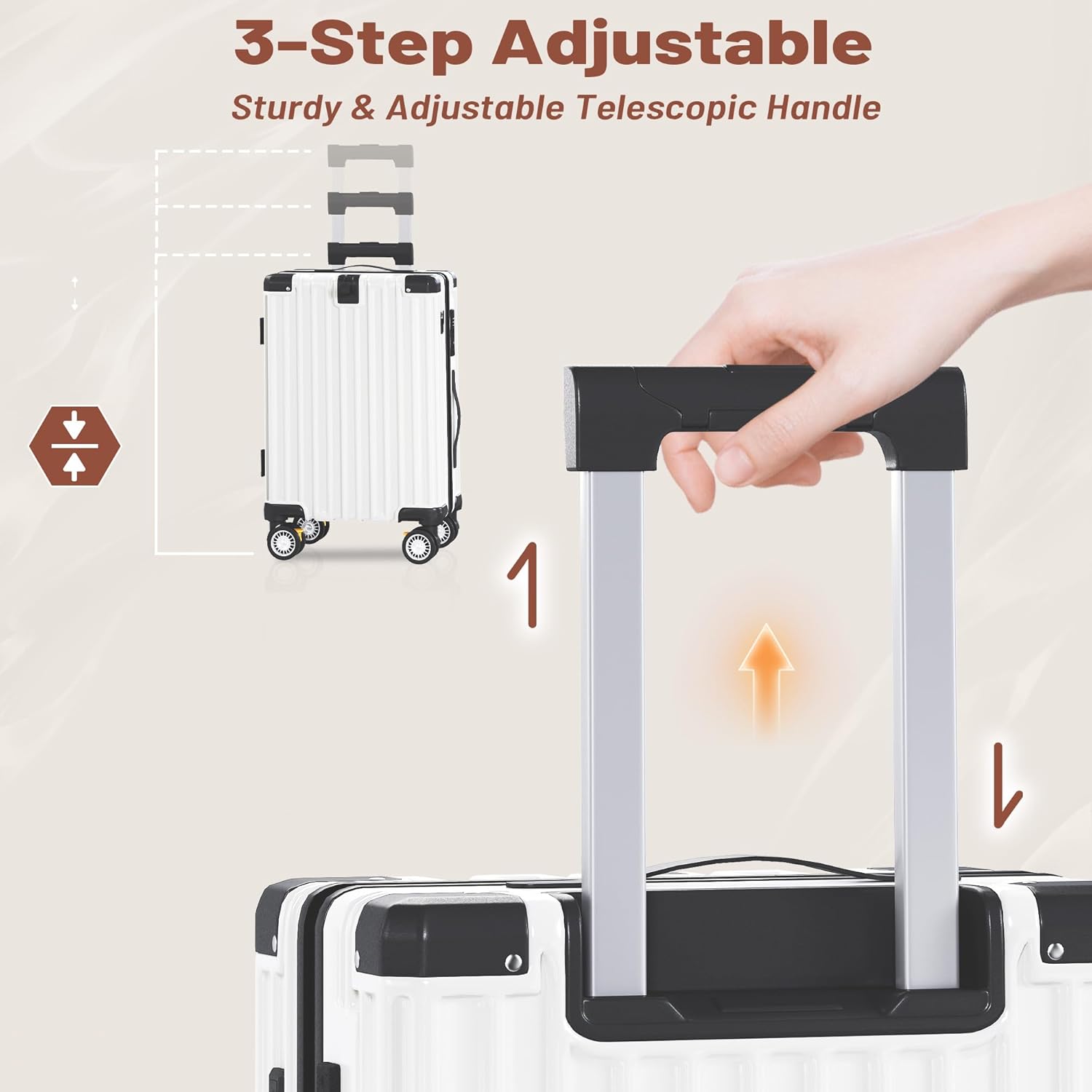 EROMMY Luggage Sets 3 Piece, Lightweight Hardshell Suitcase Set with TSA Lock & Double Spinner Wheels, Expandable ABS+PC Durable Travel Luggage for Women Men, White