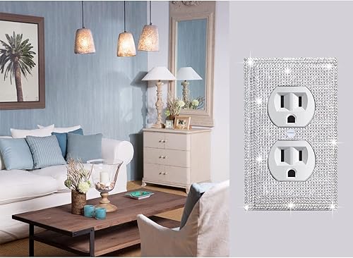 Miniatura 9 de 4 piezas de diamantes de imitación brillantes cubiertas de pared de imitación de grano de madera para interruptor de luz de palanca, placas