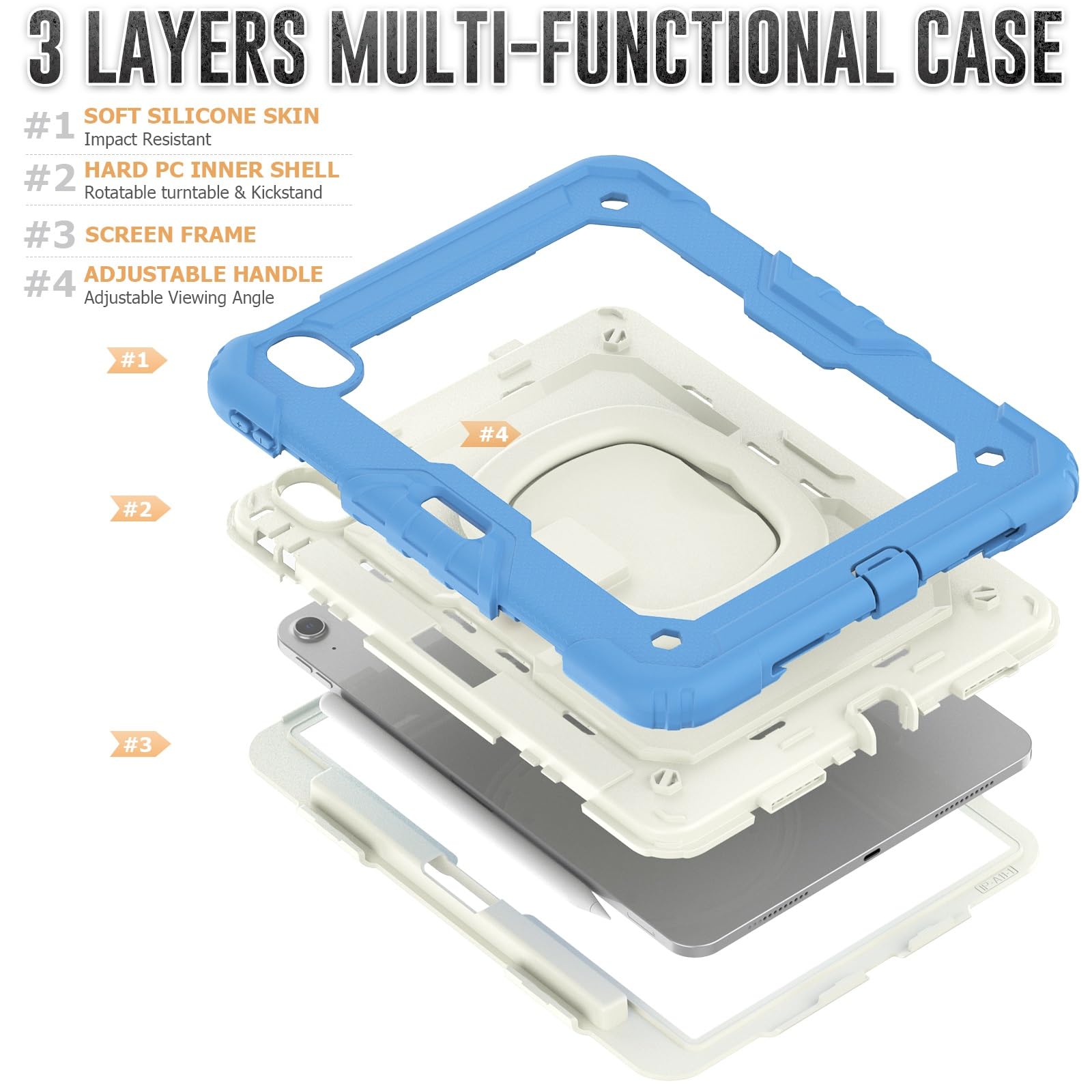 Kompatybilny z iPad Air 11 cali M2 2024 A2902 A2903 A2904 Etui uchwytem na ołówek + ochraniacz ekranu, pełna ochronna obudowa solidnym obrotowym Silikonowe etui(Blue 4)
