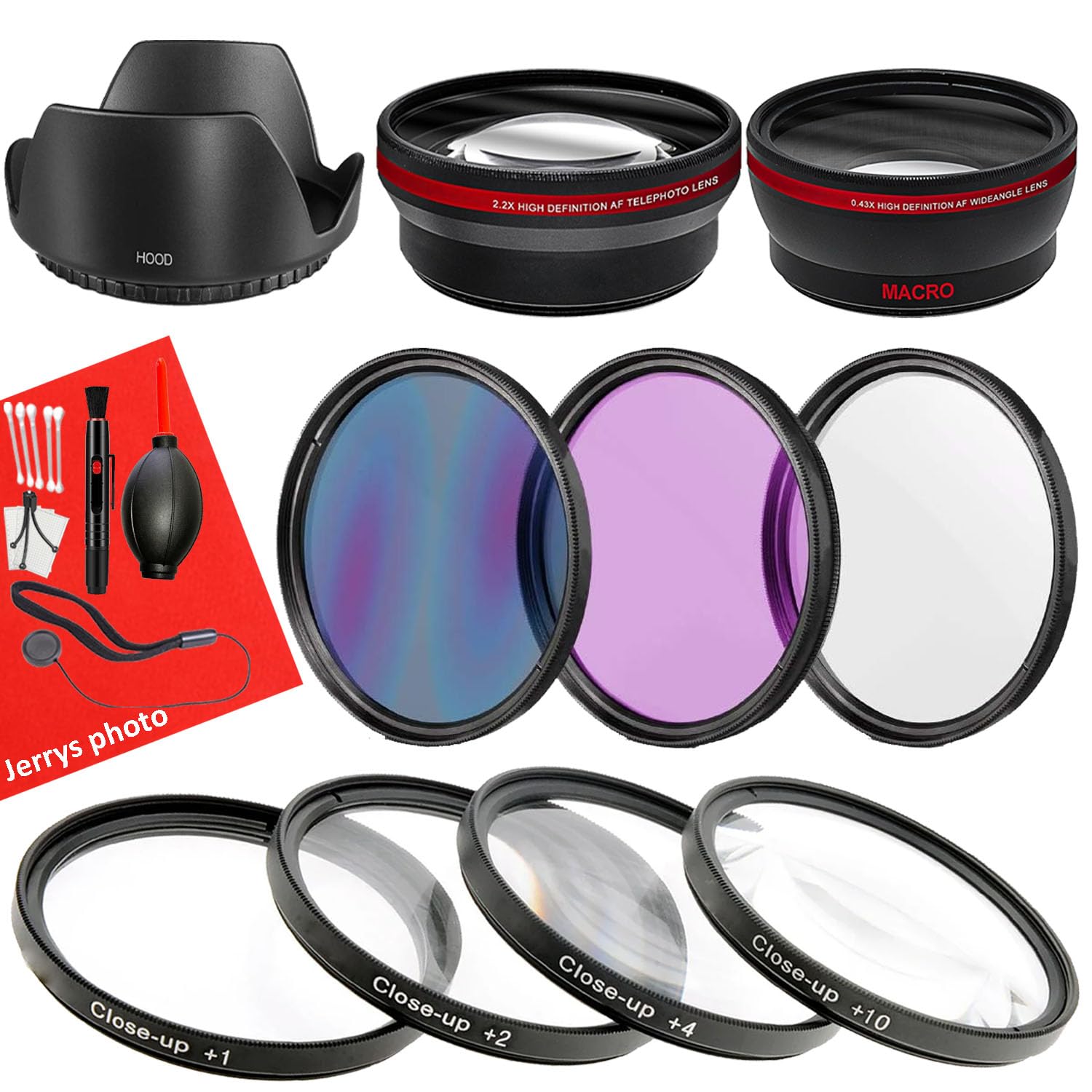 49mm Accessory Bundle for Canon EOS R100, R50, R10, M5, M6 Mark II, M6 + Wide Angle and Telephoto Lens + Filters + Cleaning Kit + Tulip Hood + More (14pc Bundle)