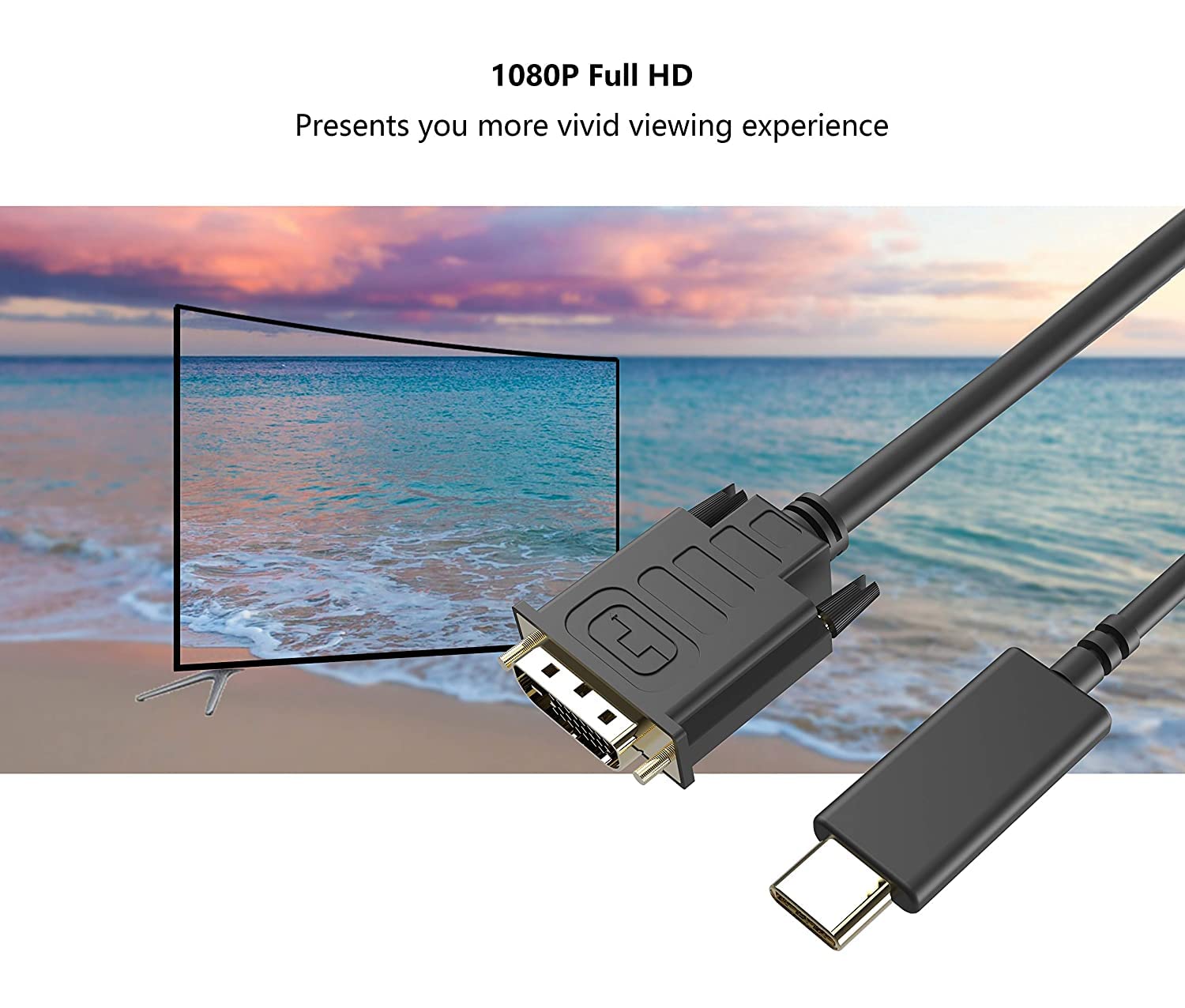 Upgrow, Cavo da USB-C a DVI, 4K a 30 Hz, da Thunderbolt a DVI, USB tipo C a DVI femmina, 1,8 m, compatibile con per MacBook Pro 2017-2020, Surface Book 2, Dell XPS 13, Galaxy S10