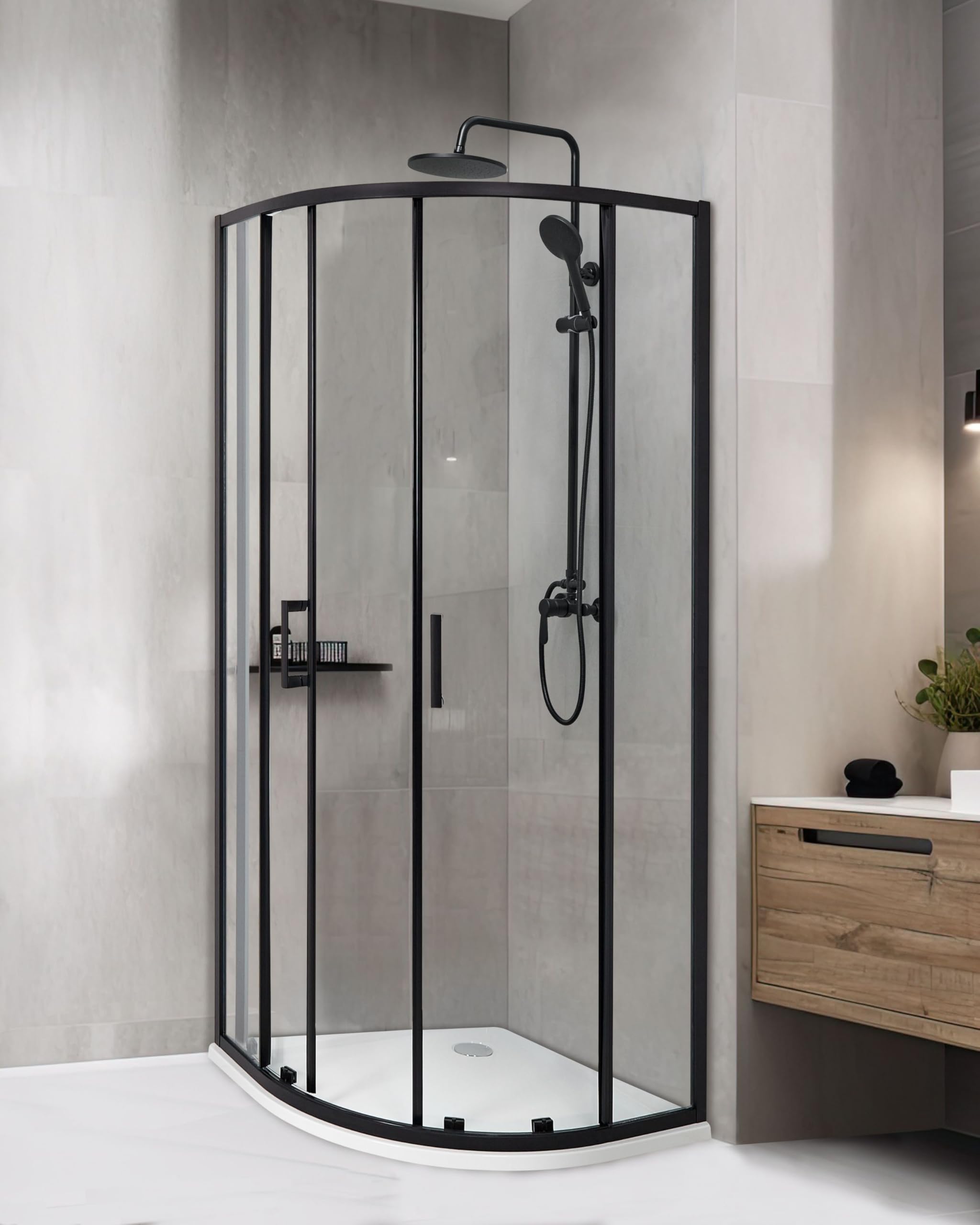 Cabina de ducha vidrio templado puerta doble corredera negro 80 x 80 x 185 cm Jukatan