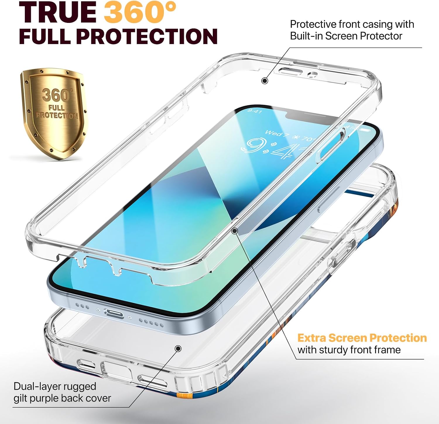 diaclara designed for iphone 13 case, full body rugged with built-in touch sensitive anti-scratch screen protector, soft tpu bumper case for iphone 13 6.1" (water blue) water blue iphone 13