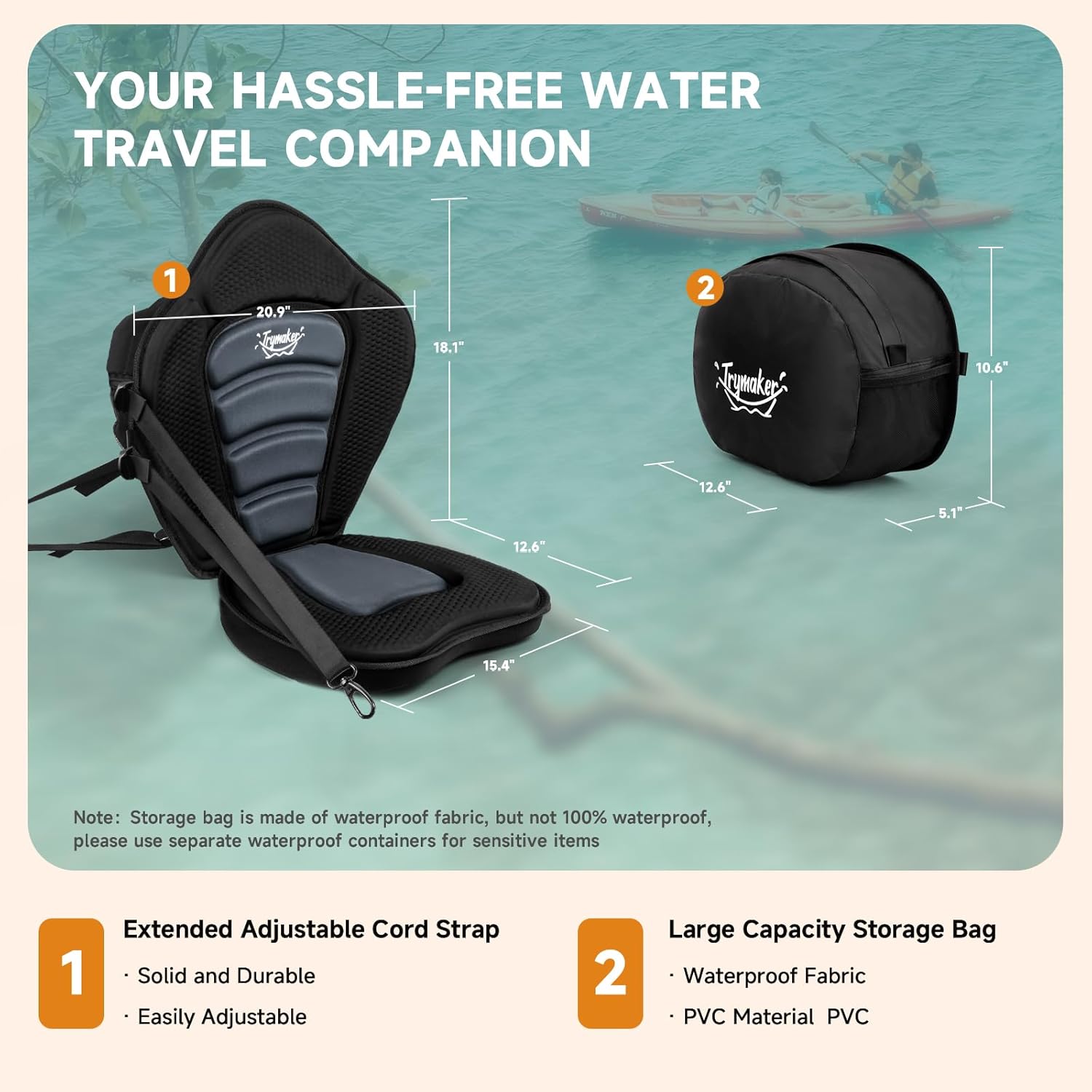 Trymaker Kayak Seat with Back Support, Paddle Board Seat for Inflatable Boards, 264LBS Capacity Thickened Replacement for Sit on Top Kayak Fishing Canoe
