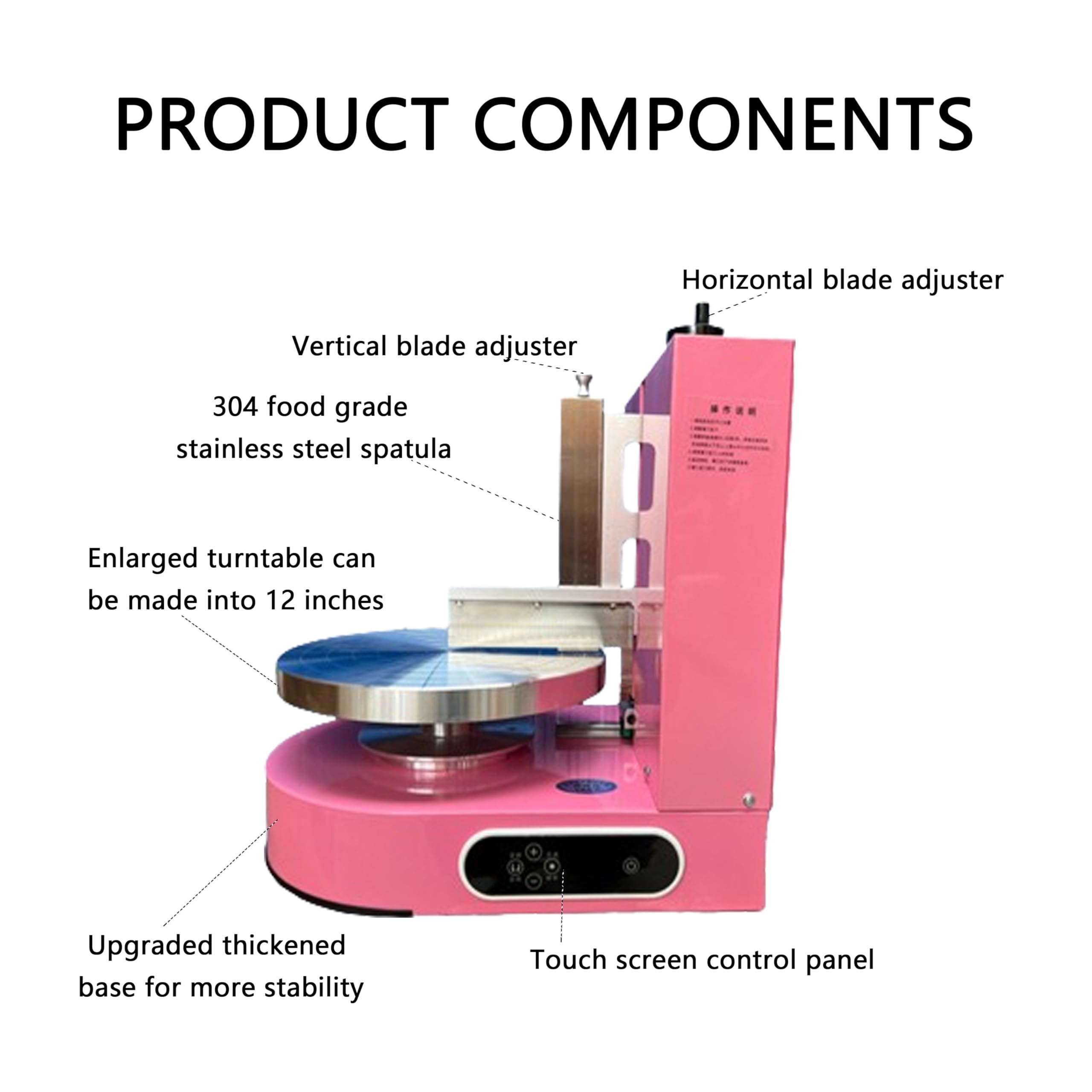 Elektrische Kuchendekorationsmaschine, 200 W automatische Buttercreme-Verteilmaschine, kommerzielle Kuchenglasur-Beschichtungsmaschine, für 4-12-Zoll-Kuchen,Pink