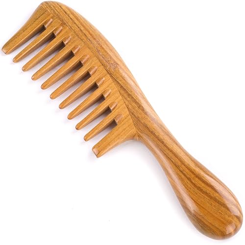 Miniatura 8 de Breezelike Breezelike - Peine para cabello rizado, peine de sándalo de dientes anchos, 8 pulgadas, tamaño grande, sin estática, peine desenredante